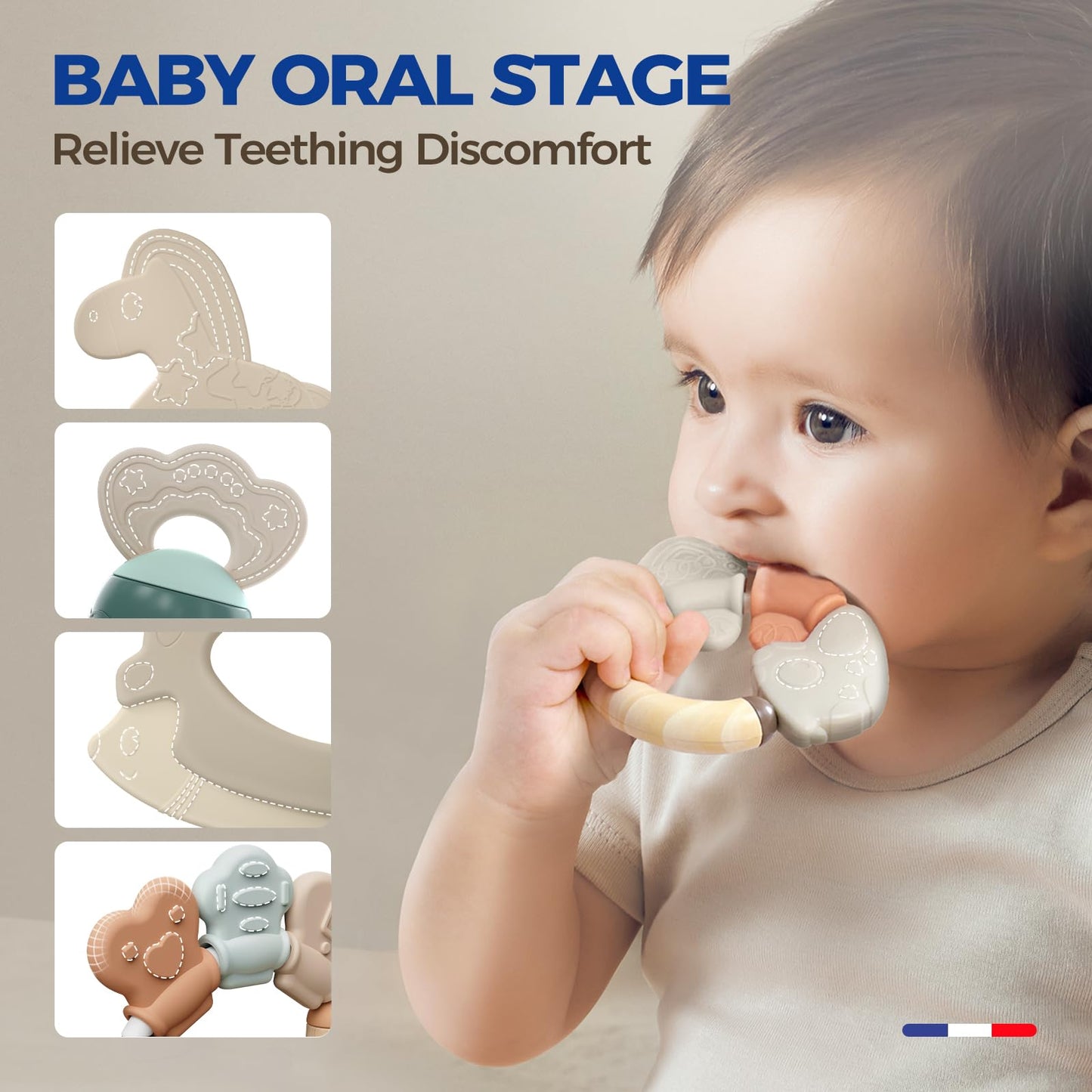 Evoceler Softness Staged Baby Teething Toys with Rattles for 0-6 Months (30° Super Soft, 50° Soft, 70° Regular) -10 Pcs Shaker Toys, Food-Grade Silicone Teethers for Babies 0-18+ Months, BPA Free