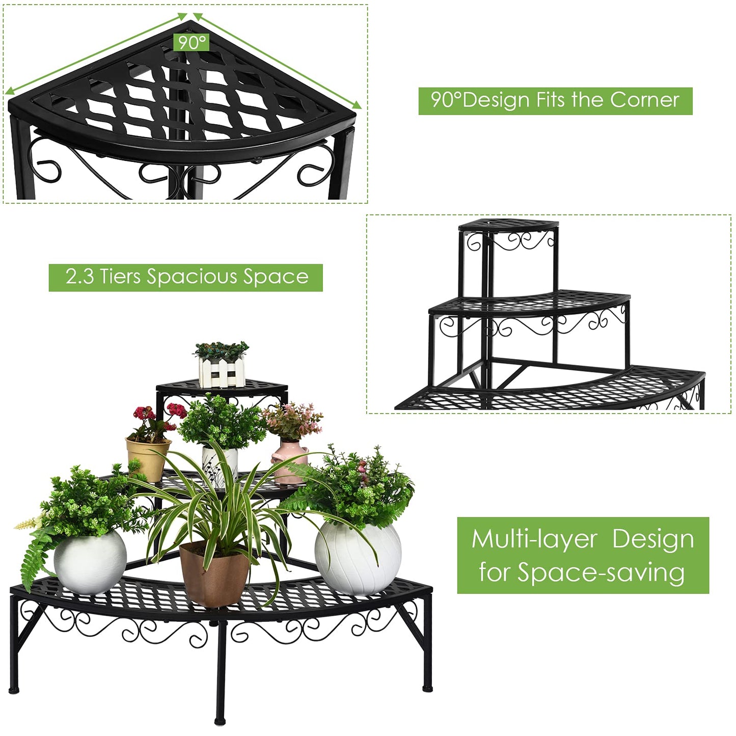 S AFSTAR 3-Tier Plant Stand, Corner Ladder Flower Pots Holders for Indoor Outdoor Use, Quarter Round Plant Display Rack