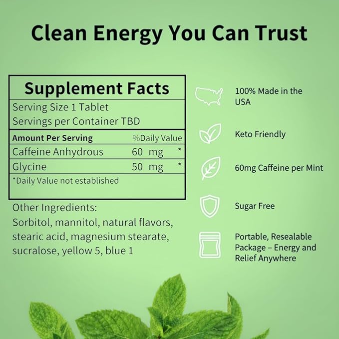 Caffeine Mints by Rally, 60milligram Caffeine, Instant Energy, Fresh Breath Caffeinated Mints, 0 Sugar, Natural Peppermint Flavor (2 Packs, 20 Mints)