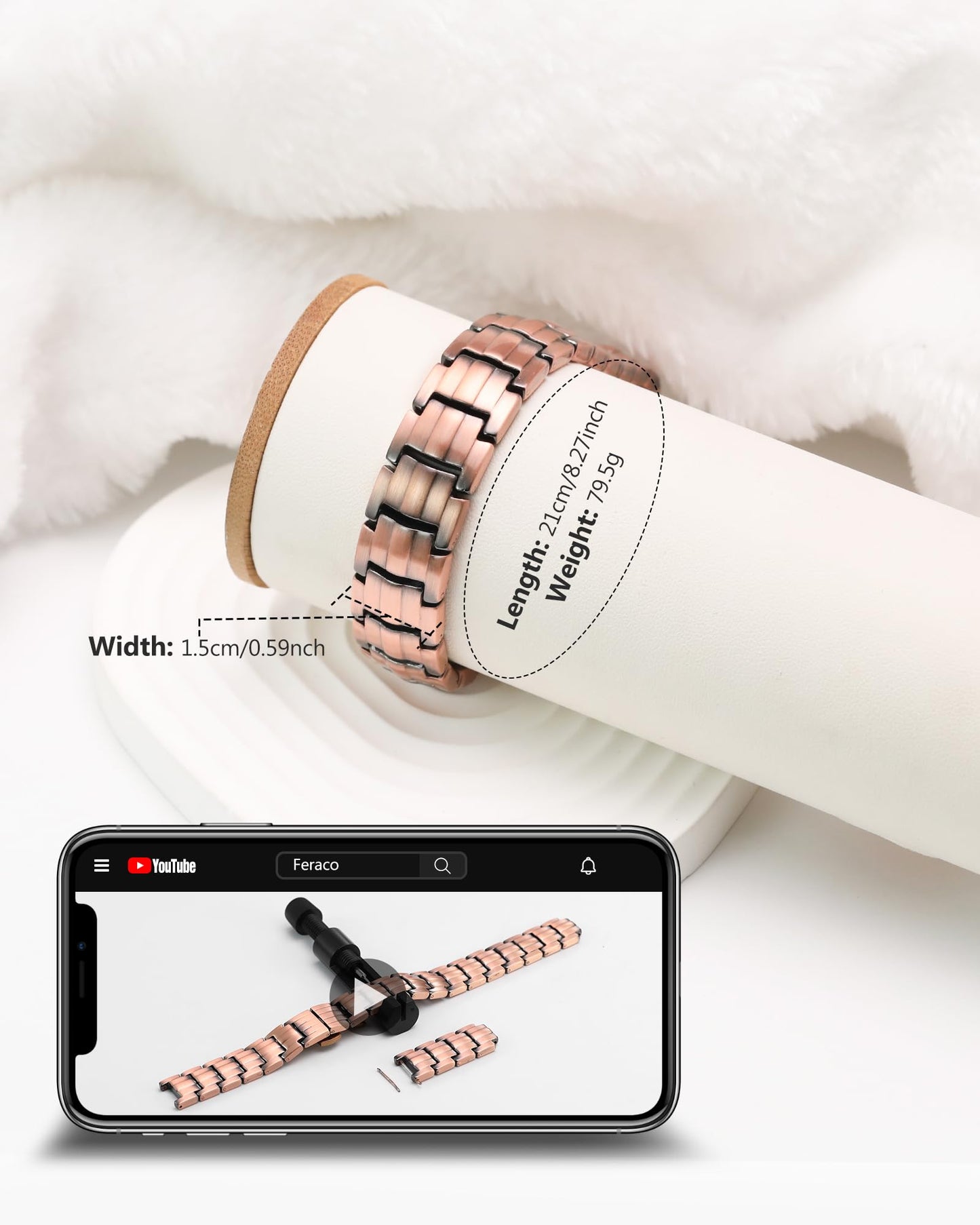 Feraco Copper Magnetic Therapy Bracelets for Men with 5X Strength 5000 Gauss Magnets,99.99% Cooper Bracelet