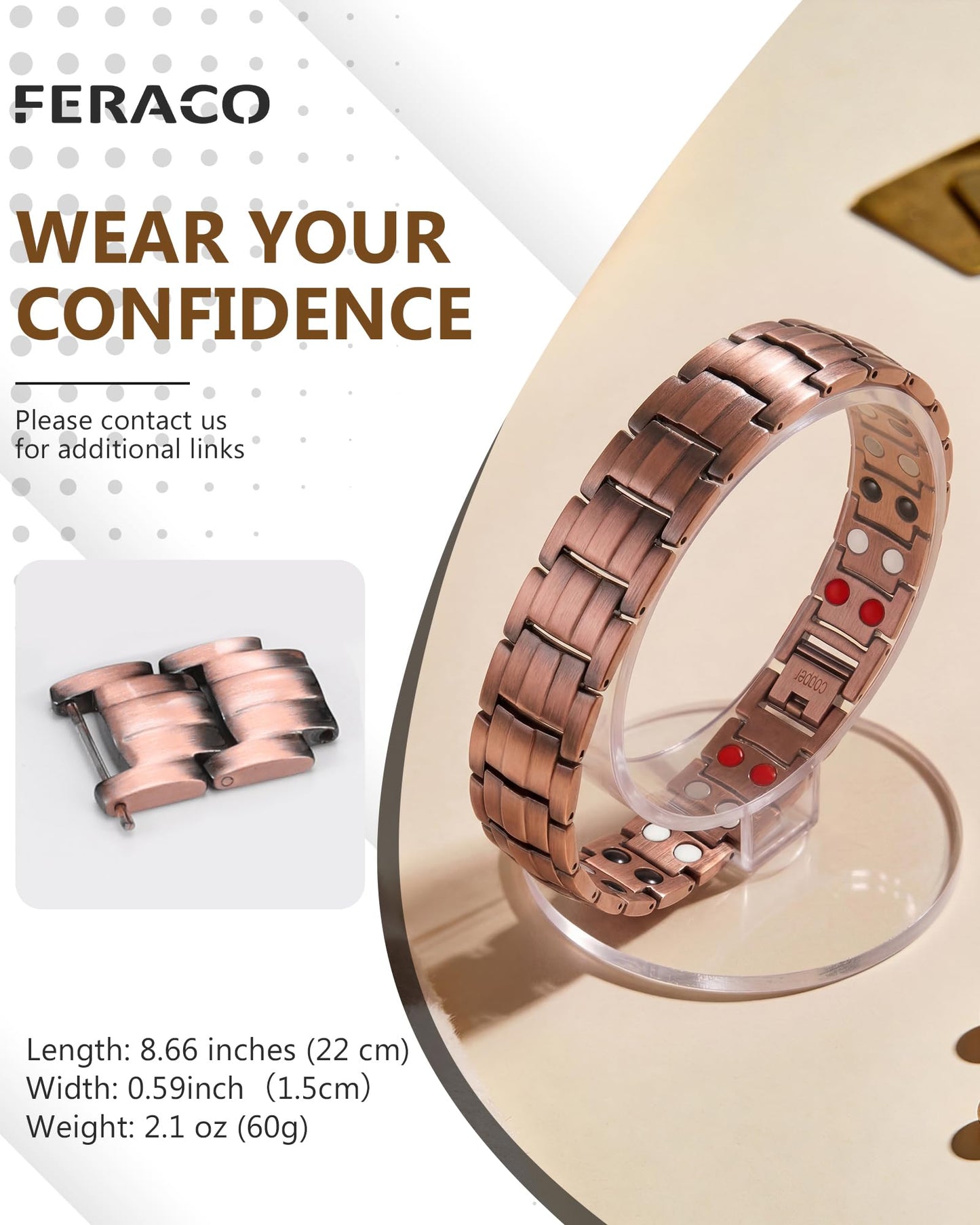 Feraco Copper Bracelet for Men 4 Kinds Magnetic Bracelets Elegant 99.99% Solid Copper Jewelry with Magnets