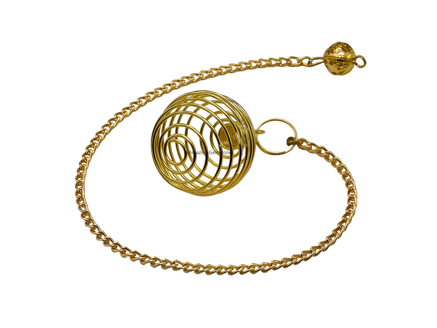 Amazing Gemstone Healing Metal Pendulums for Divination, Gold Spiral Cage Steel Copper Pendulum High Energy Pendulo de Bronce Pendulos de Mesa MP51
