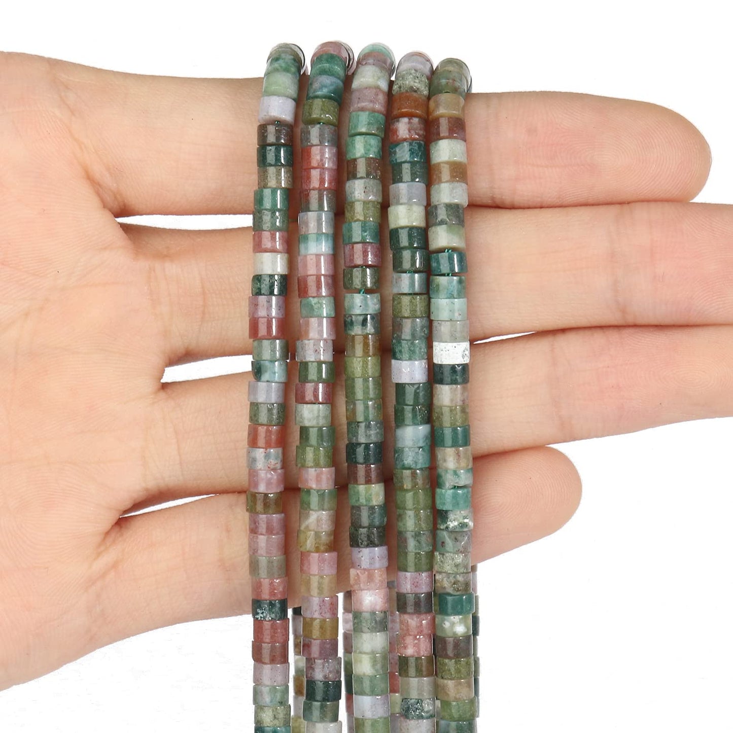 NITOPUPU 150Pcs 4×2mm Natural Indian Agate Spacer Stone Beads for Jewelry Making Supplies, Loose Semi Flat Round Gemstone Tube Beads for Bracelets DIY Crafts