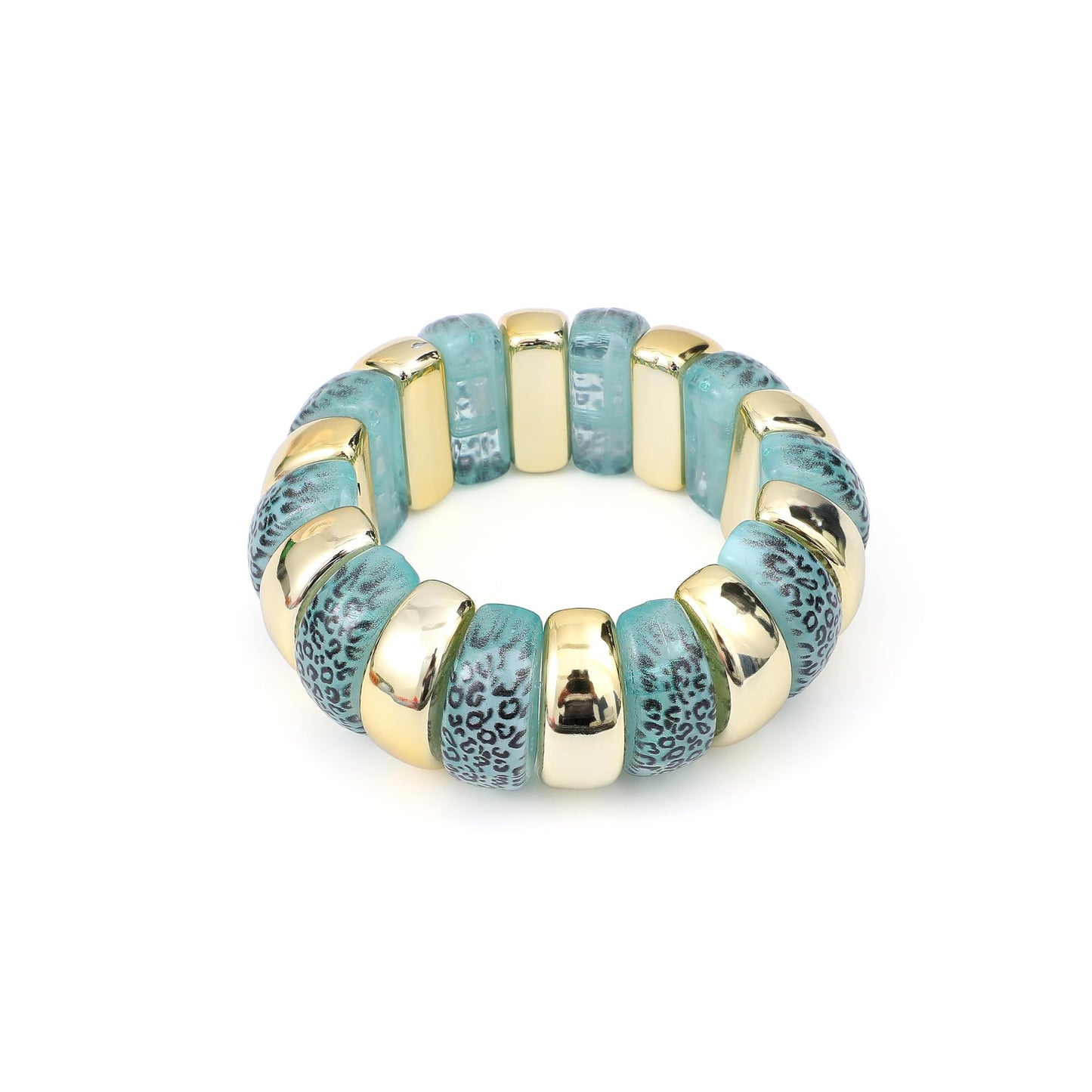 GOOJIDS Leopard Beaded Gold Plated Bangles Bracelet Chunky Bamboo Tube Curved Stacking Clear Acrylic Colorful Beads Stretchable Plated Bracelets Set For Women