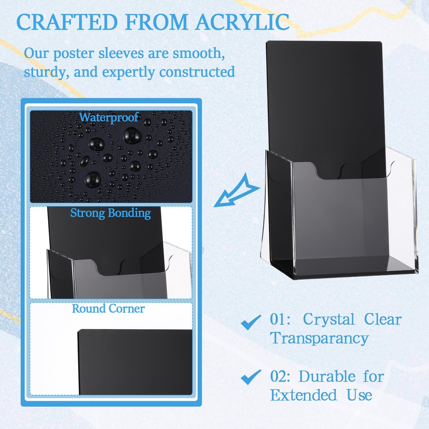 Chunful 2 Pack 4 Inch Acrylic Brochure Holders Clear Business Cards Display Holder with Black Base, Trifold Flyer Display Stand for Pamphlets, Literature, Booklets, Magazines, for Office Countertop