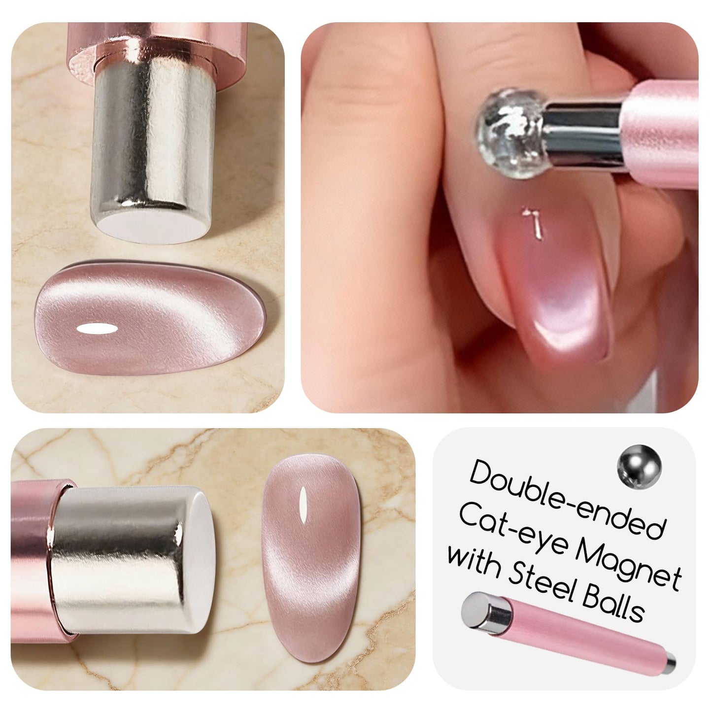 YECIRALA 14Pcs Cat Eye Magnet For Nails Magnet Tool Set With 2 Pcs Y-Shape Iron Molds, Double-Side Cylinder And Bead Cat Eye Gel Nail Polish Magnet For Nails Different Magnet Sticks Design Tools
