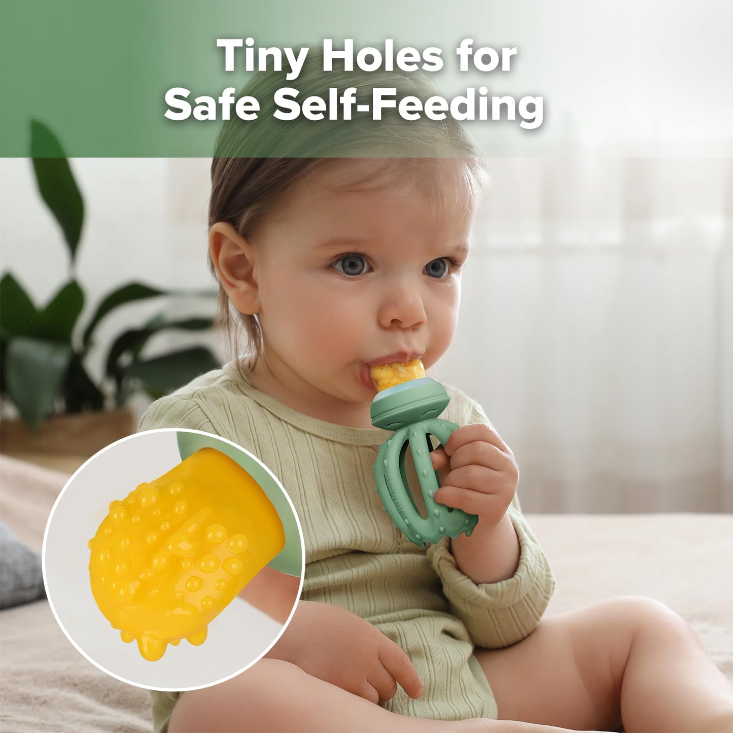 标题：Haakaa Baby Fruit Food Feeder with Mini Freezer Nibble Tray Combo & Silicone Replacement Pouch(Blue & Medium Size)