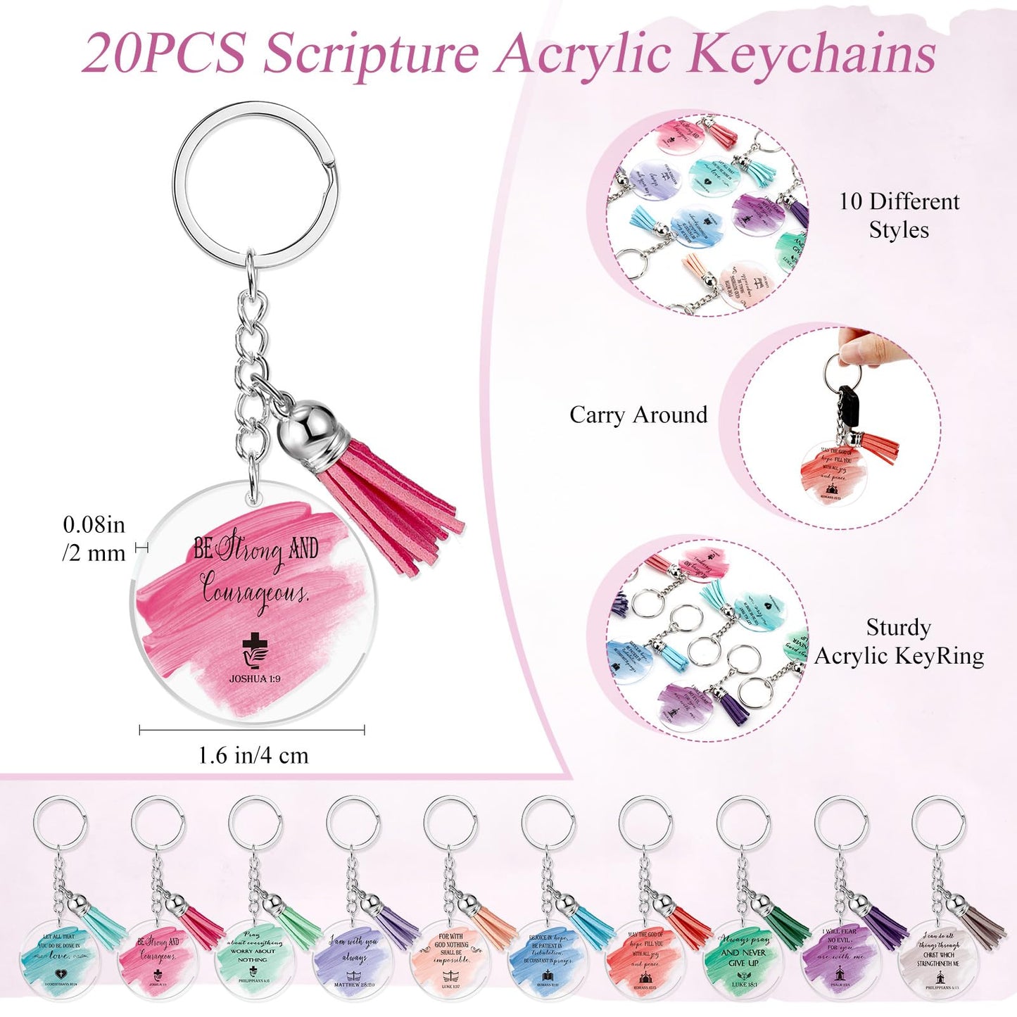 Spakon 20 Sets Mother's Day Christian Gift Bulk Bible Verse Pens Keychains Scripture Quote Bookmarks Inspirational Religious Gift for Mother Women Employee Teachers Bible Study Group(Gel Pen)