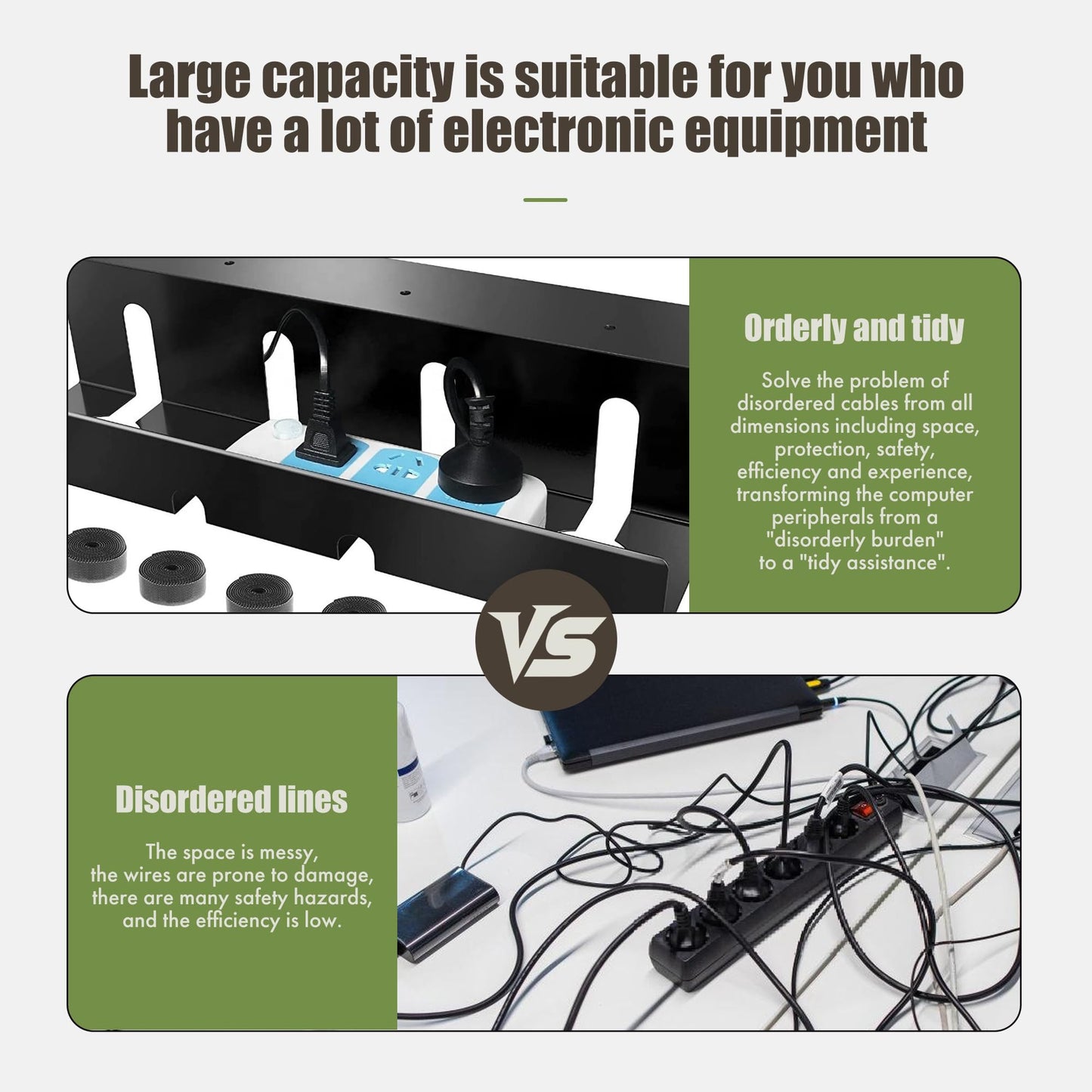 Desktop Metal Cable Management Tray 40x10x11cm - Multipurpose, Movable, No-Assembly Organizer - Modern Minimalist for Office Desks (Black)