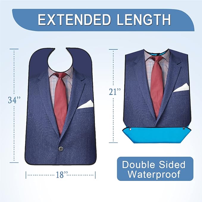 Adult Bibs with Crumb Catcher, Washable and Adjustable Adult Bibs for Women Men Elderly Seniors