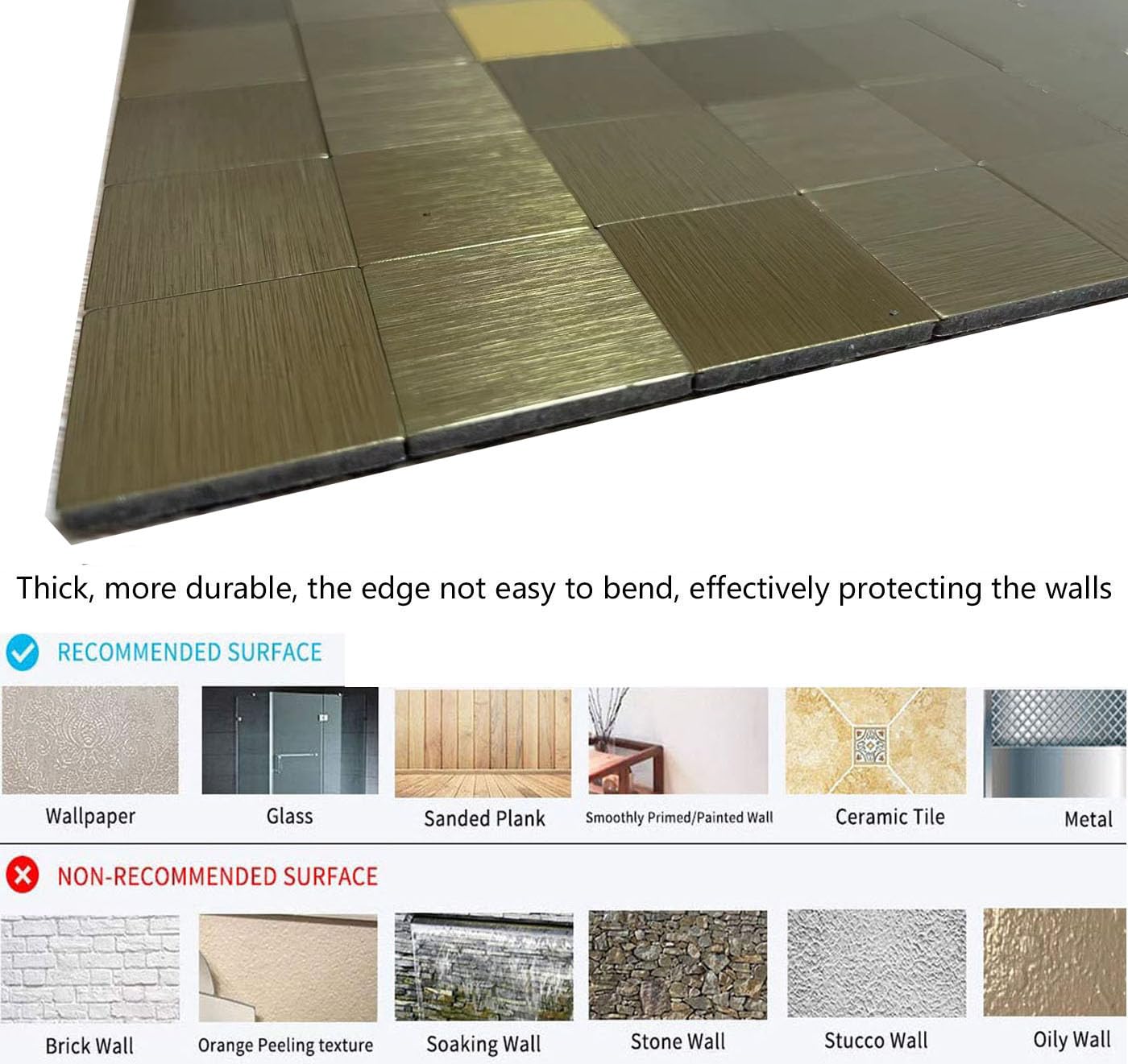 WEIMEISC 10 Sheets Peel and Stick Backsplash Tile for Kitchen, Self-Adhesive Mosaic Tile, Stick on Bathroom Vanities，Fireplace Décor, Laundry Table(11.81" X 11.81") (Brushed Gold+Golden Mirror, 10)