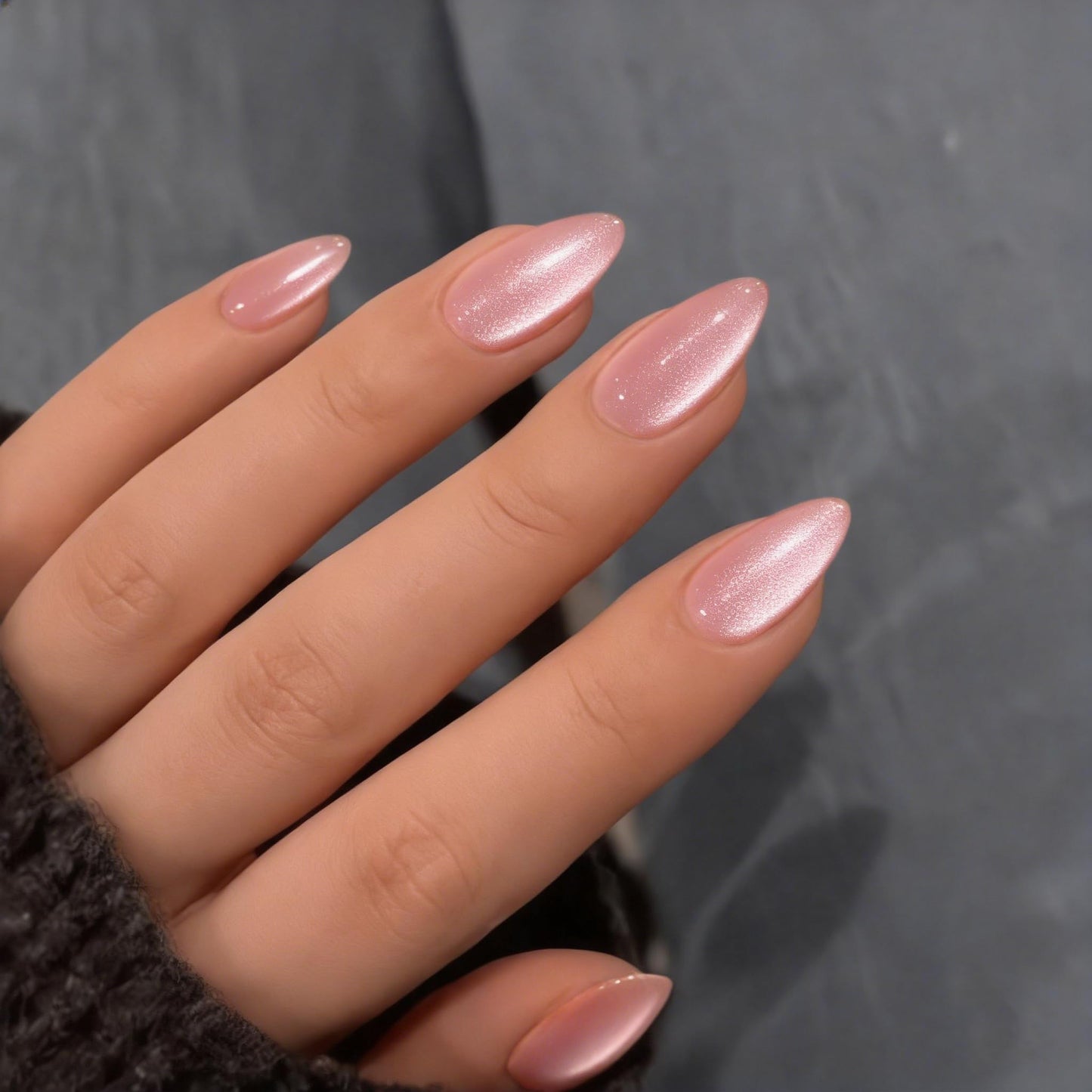KQueenest Cat Eye Soft Pastel Pink Press on Nails Short Almond Shape, Glazed Glitter Fake Nails Short Stiletto, Thick Glue on Nails for Women, Cute Stick on Nails for Spring Summer Manicure 32 Pcs