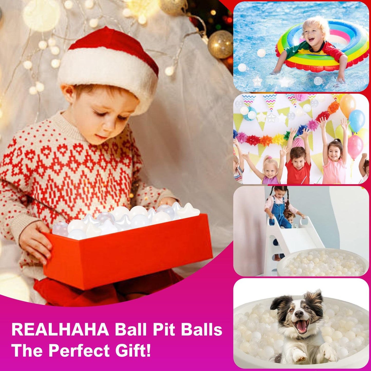 Realhaha Ball Pit Balls 100 PCS, Star Shapes for Babies Kids Playpen Plastic Balls for Babies Ball Pool Puppy Playballs, Beige White Clear