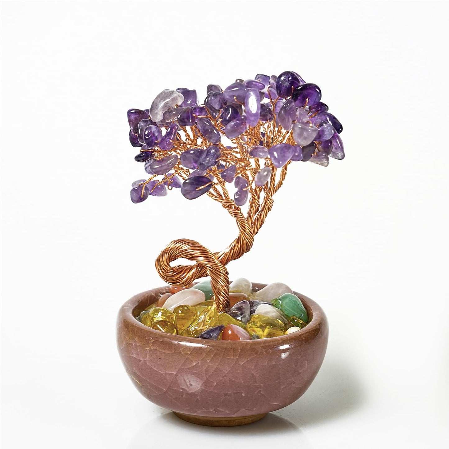Amethyst Crystal Tree, Mini Crystal Tree of Life for Wisdom, Handmade Home Office Desk Decor, Cute Crystal Tree with Copper Wire and Ceramic Base, Meditation Gift, Spiritual Gift for Women