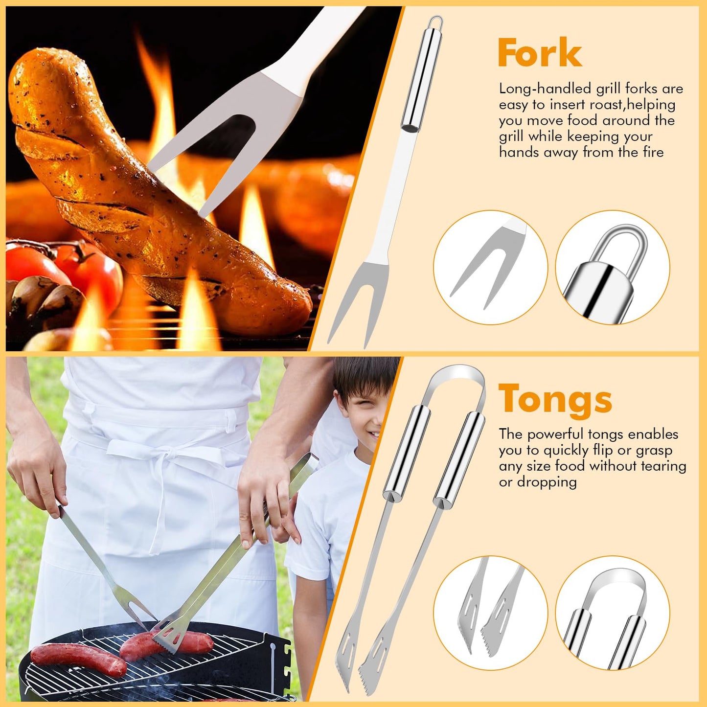 Grill Utensils Set,15 Pcs Stainless Steel BBQ Accessories Set, Portable Professional Grill Tool, Perfect Grill Kit Gift for Outdoor with Bag