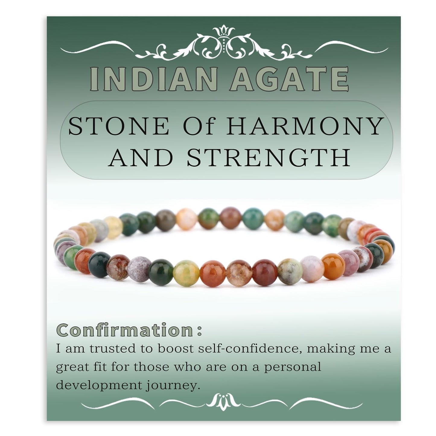 Bymitel 4mm Indian Agate - Handmade Reiki Gemstone Stretch Bracelet, Natural Beauty & Spiritual Essence, Crystal Healing for Unisex Adults