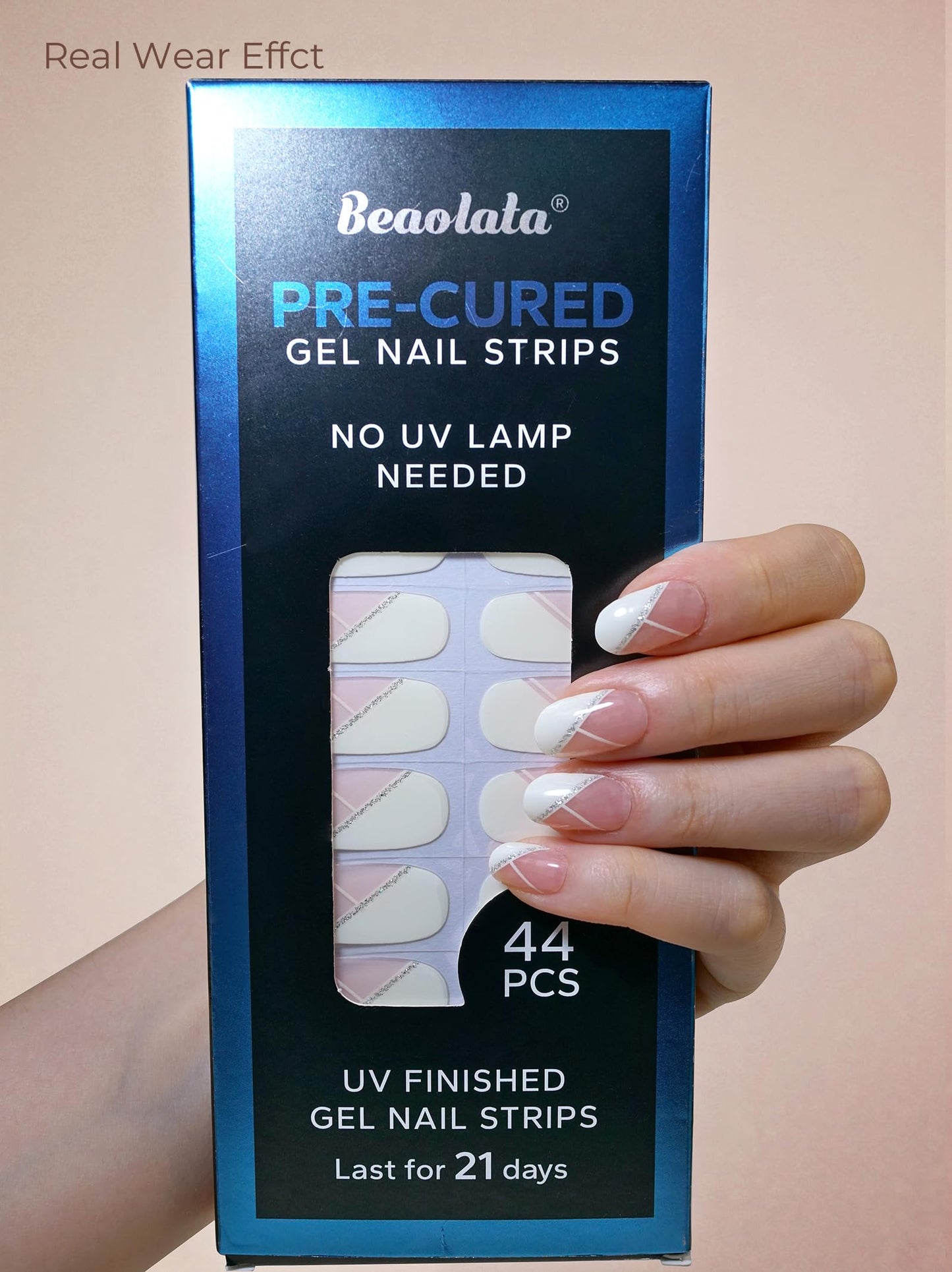 Beaolata Real Gel Nail Strips (No UV Light Needed) - 44Pcs Salon Quality Nail Stickers - Long Lasting Polish Wraps for Women, Easy Apply & Remove (Minimalist Dawn)