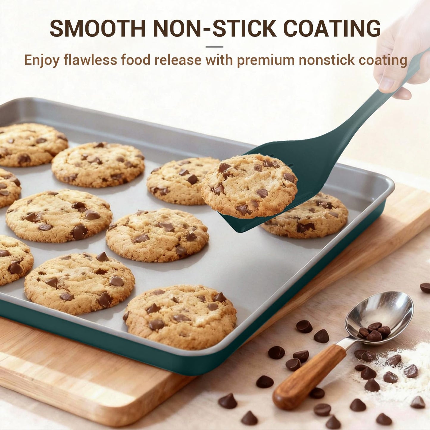 Ammeloo 22-Piece Baking Pans Set Stackable Bakeware Non Stick Baking Set Non Toxic Oven Pans, Including Roasting Pan, Cookie Sheets, Muffin Pans, Cake Pans, Oven Mitt and Utensils(Gray & Hunter Green)