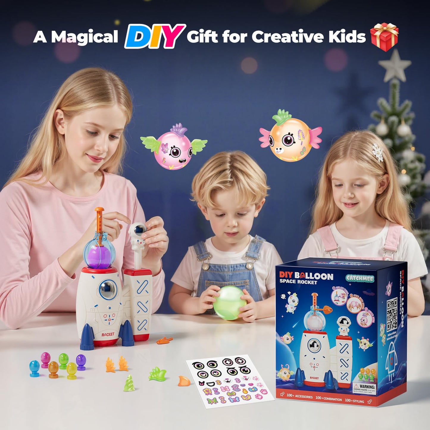 PINSHILE DIY Space Magic Balloon Craft Kit, Sticker Decorated Balloons Toy for Kids, Rocket Air Pump Fun with Balloon Monster Pals, DIY Creative Activity, Birthday Gifts for Girls Boys Ages 3+