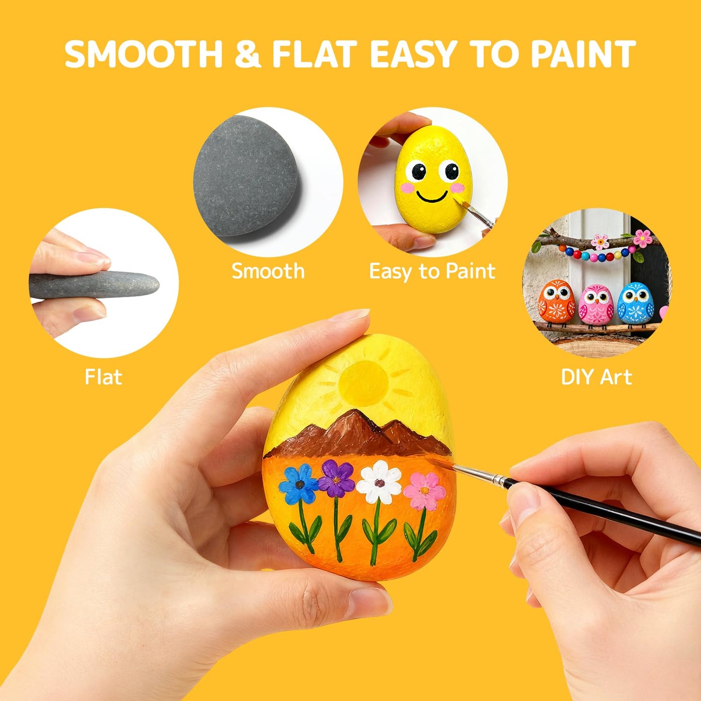 Simetufy 60 Pcs Painting Rocks Bulk, River Rocks to Paint for Arts, 2"-3" Large Flat & Smooth Stones for DIY Painting, Kindness Stones