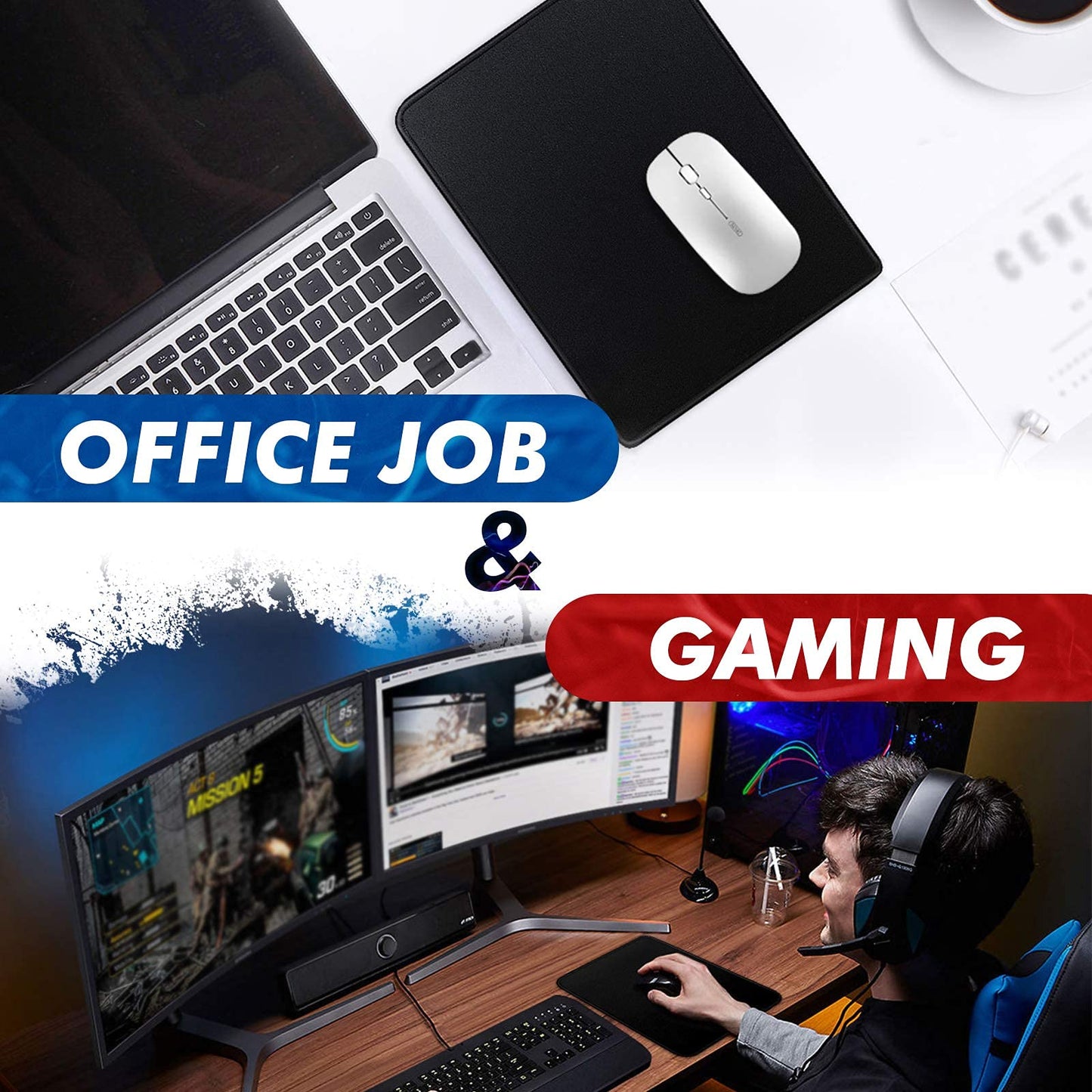 Mouse Pad 11 x 8.7 in, Smooth & Stable Mousepad with Stitched Edges and Non-Slip Base, Smooth Cloth Surface Computer Black Mouse Pad. Clean Desk Essential for Work, Study & Home Office