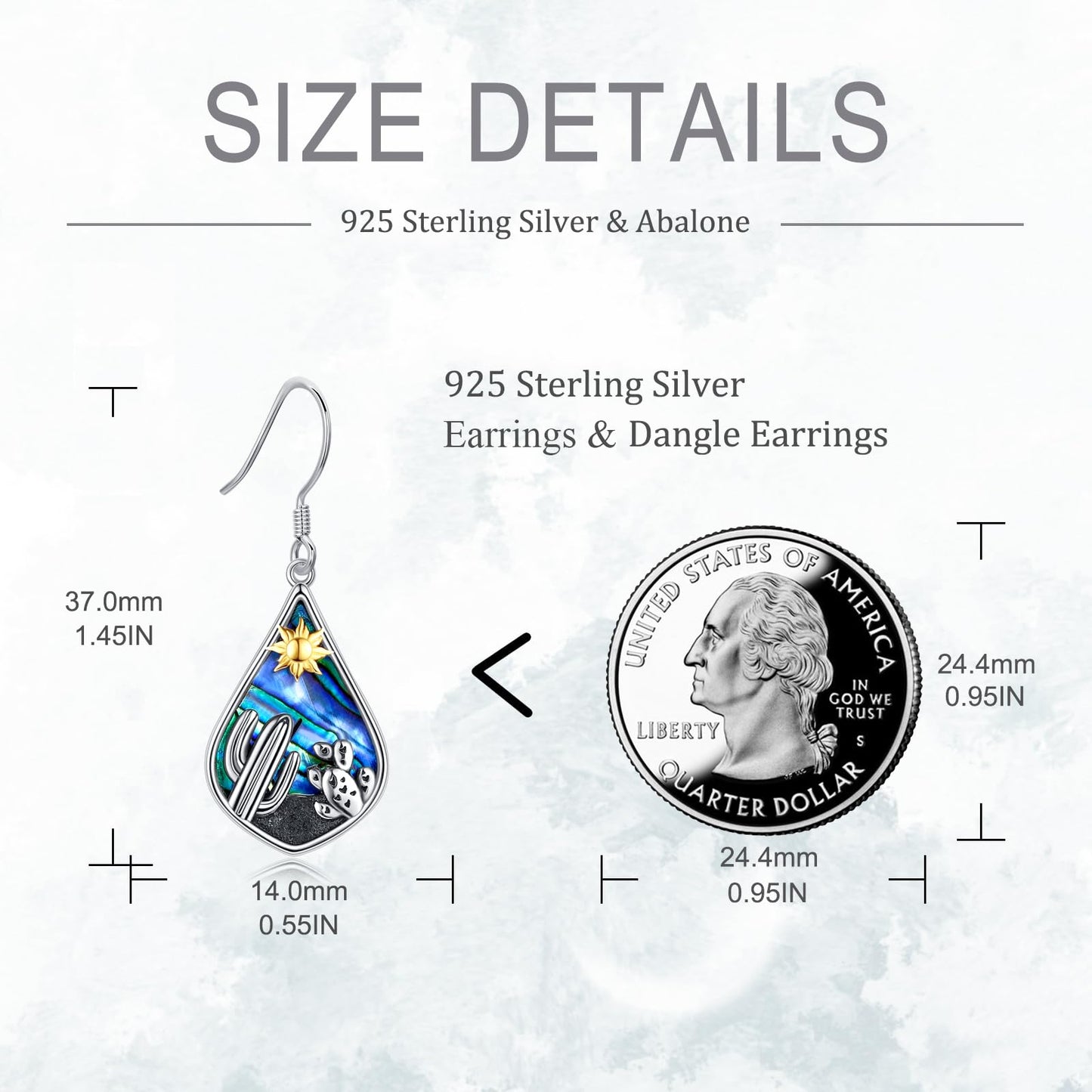 POPLYKE Cactus Earrings 925 Sterling Silver for Women Teardrop Abalone Plant Sun Earrings Cactus Jewelry
