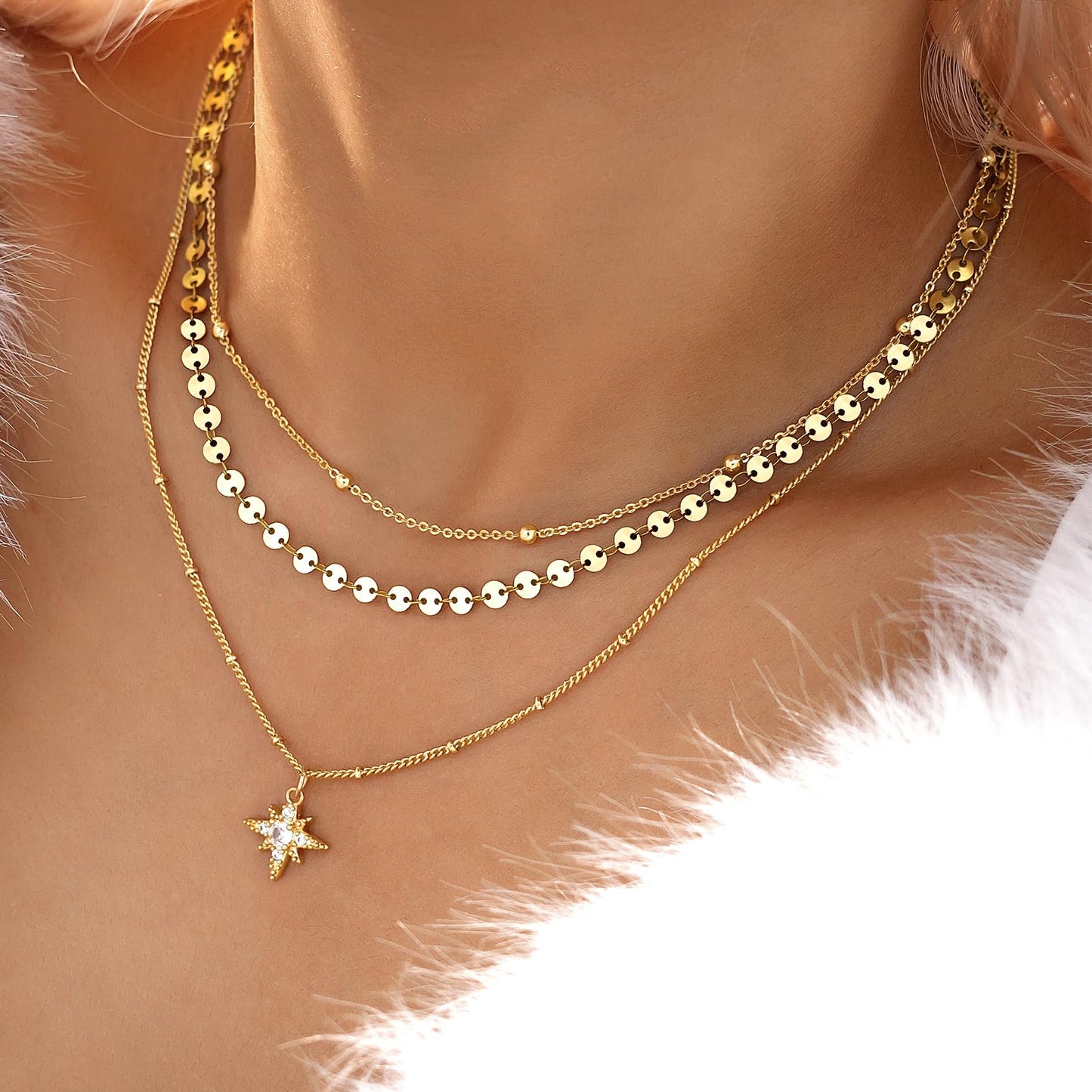 ÌF ME Layered Gold Necklaces for Women, 18K Gold Plated Adjustable Choker Chain Necklace Stack, Dainty Pendant Necklace Jewelry Set