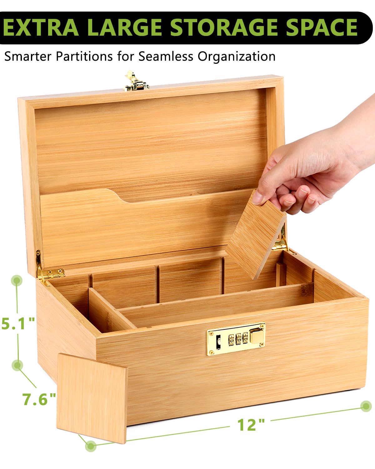 OZCHIN Large Bamboo Box with Combination Lock Decorative box for Home Great Gift Choice Storage Lockbox with Storage Jar, Christmas Gifts for Men Women