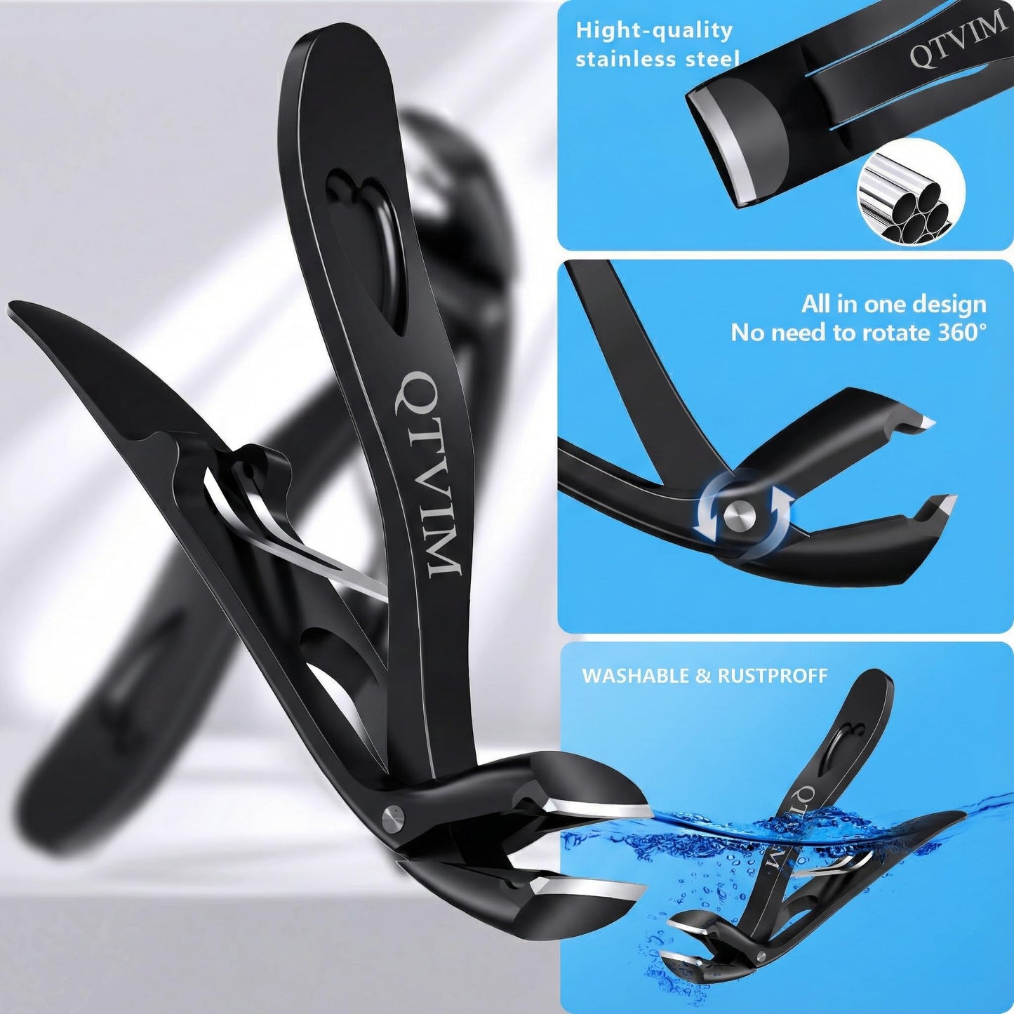 Toenail Clippers for Thick Nails for Men Seniors|3 Pack Ergonomic Long Handle Angled Head Toe Nail Clippers with Catcher|Premium Steel Wide Opening Fingernail Clipper-Heavy Duty Nail Clipper for women