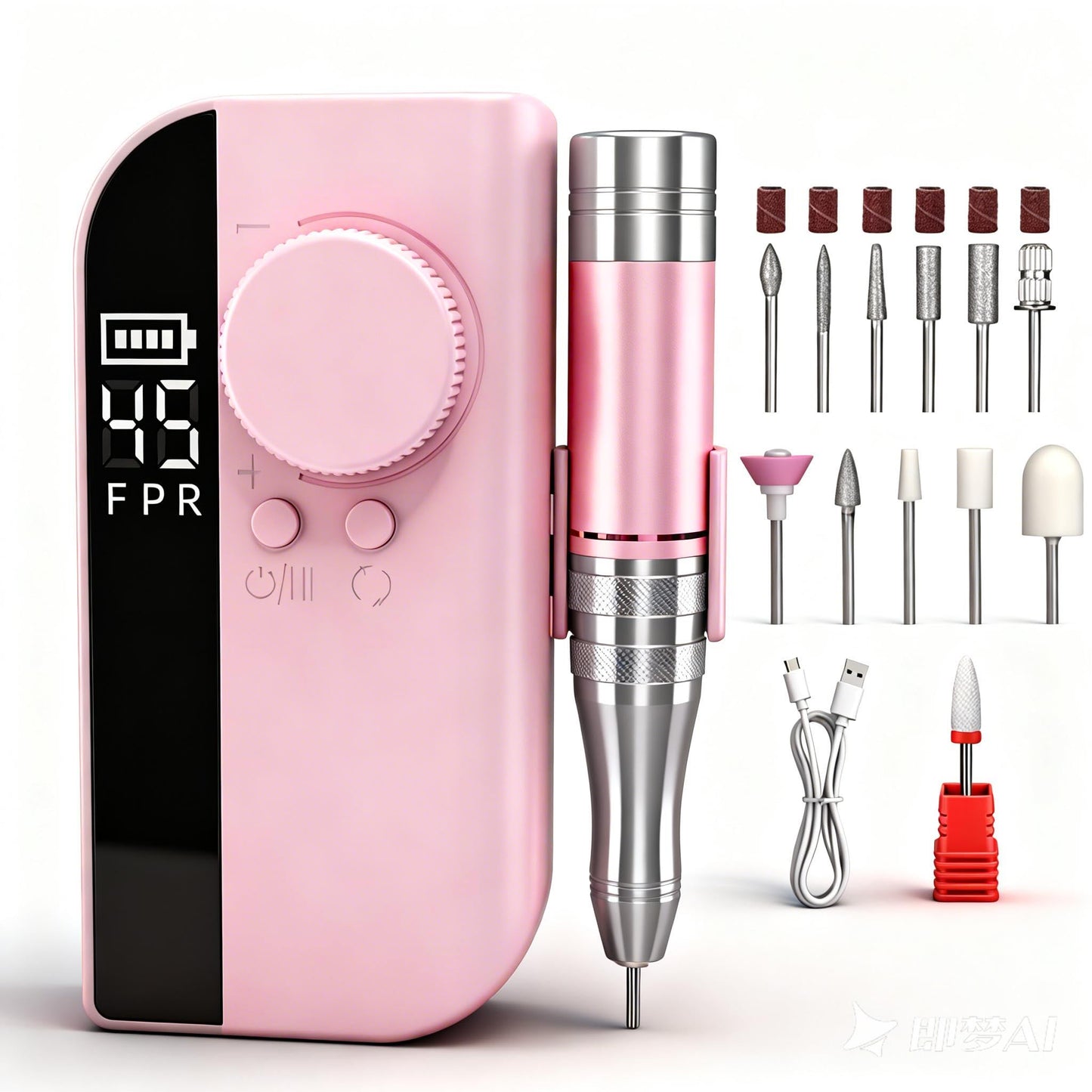 Electric Nail Drill 40000 RPM, Portable Rechargeable E-File Kit with 2400mAh Battery, LCD Display, 6 Bits & Sanding Bands for Acrylic/Gel Nails - Professional Manicure Pedicure Tool for Salon/Home