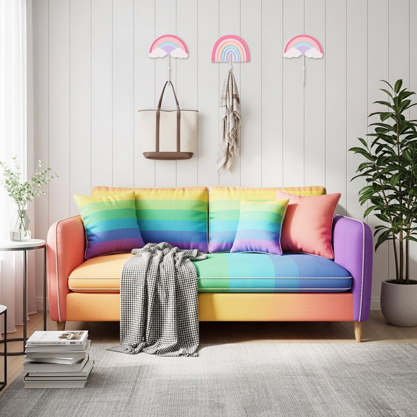 AceOrbit 3 Pcs Rainbow Wall Hooks Unicorn Wall Hangers Pink Nursery Coat Rack Rainbow Art Holder for Kids Bedroom Home Decoration