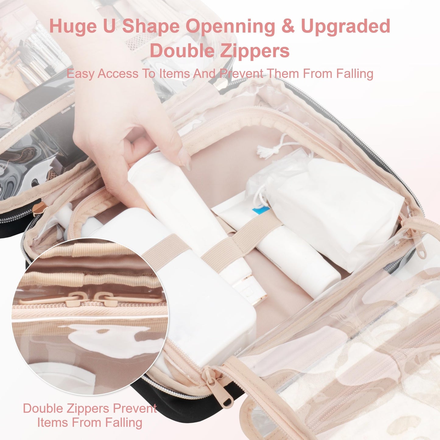 Everfun Hanging Toiletry Bag for Travel, Mothers Day Gift for Mom, 11x7.75x4.5 inch Medium Capacity Cosmetic Organizer with Leakproof Wet/Dry Compartment, Waterproof Dopp Kit for Women Pink