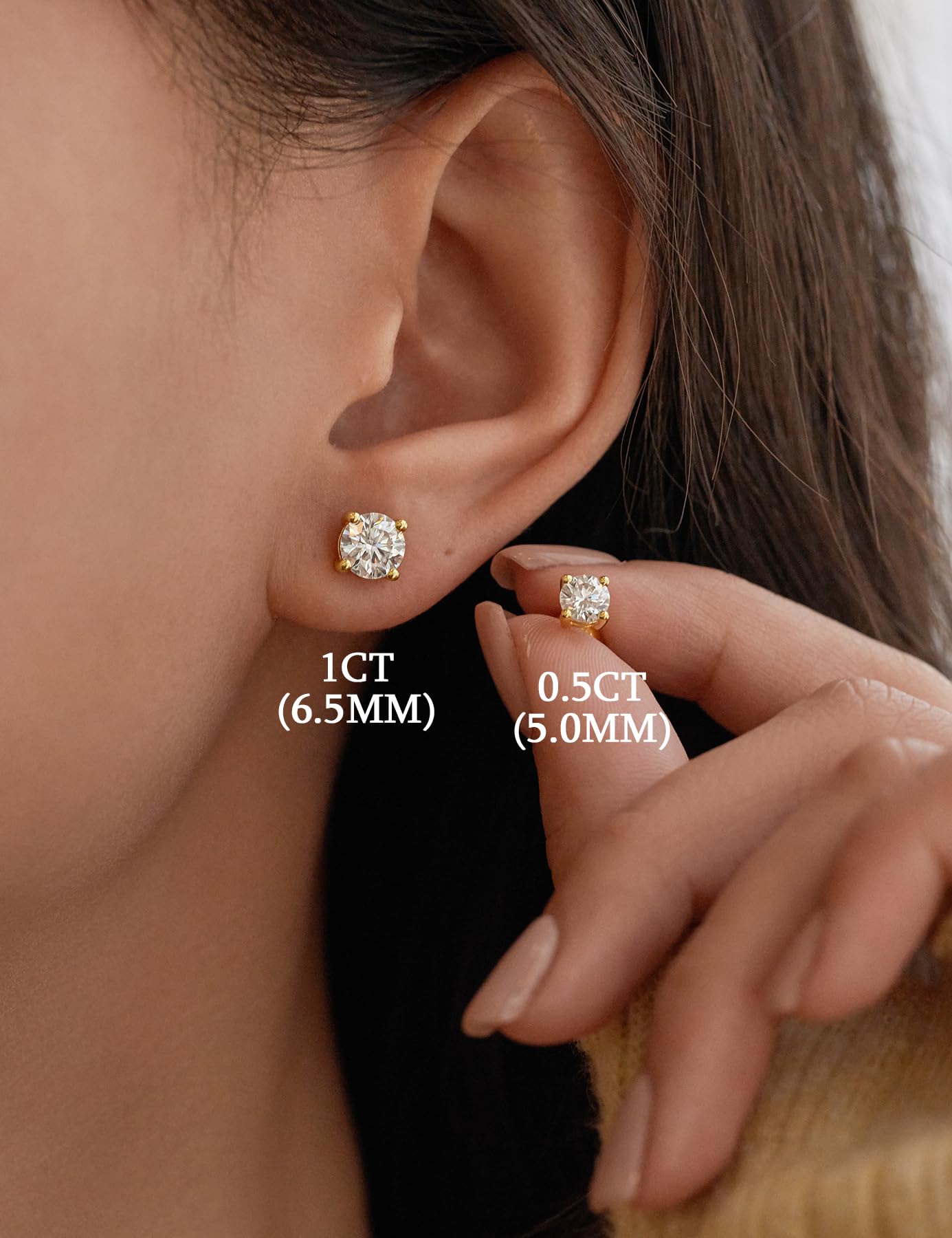 YODEWA Moissanite Stud Earrings for Women 925 Sterling Silver Hypoallergenic Butterfly Back 1 Pair DEF Color Lab Created Brilliant Round Moissanite Earrings (Yellow 2CT)