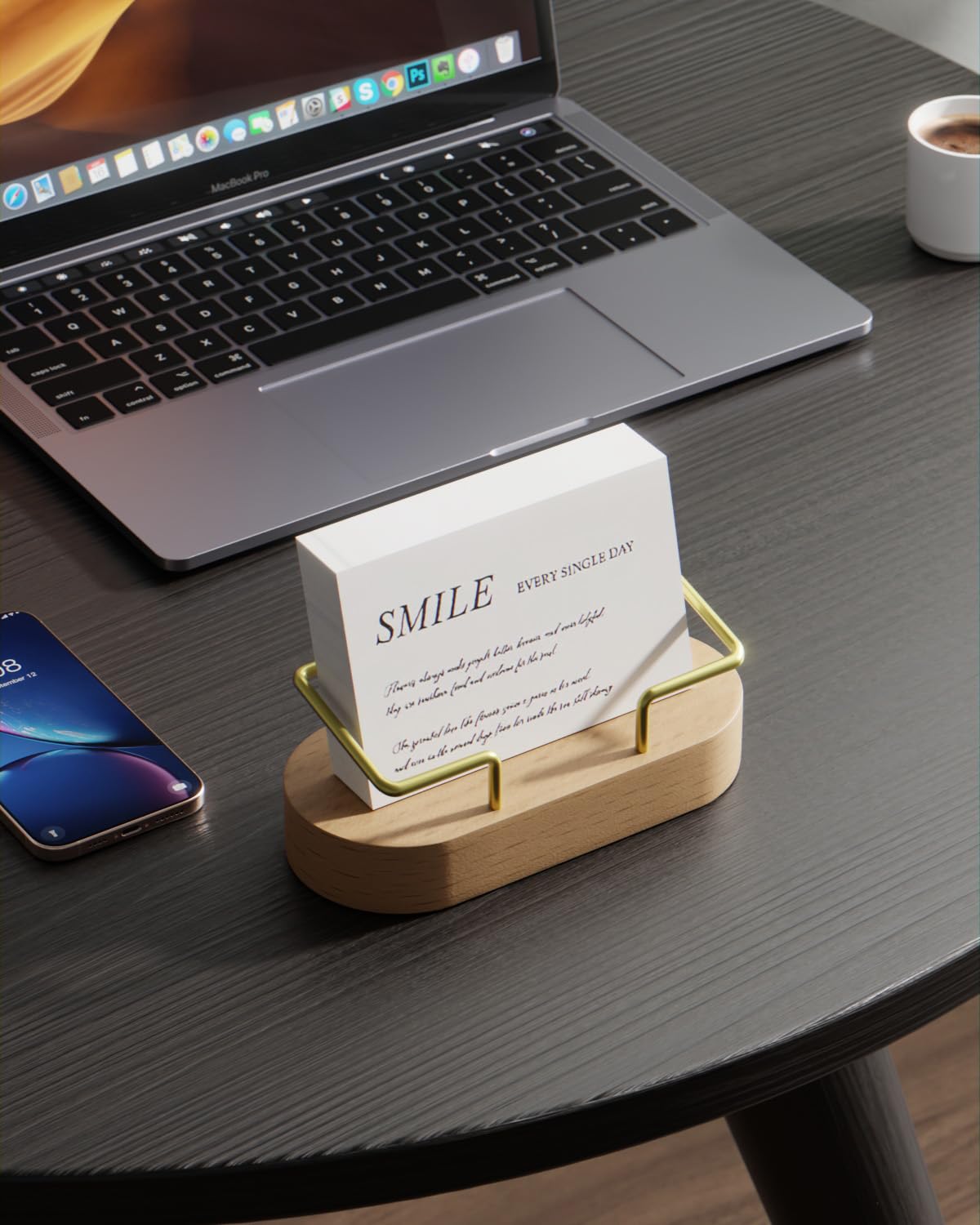 CIHTL Wood Business Card Holder Desk, Creative wooden business card display stand, Office Essentials, Minimalist Office Decor (Walnut 2pack)