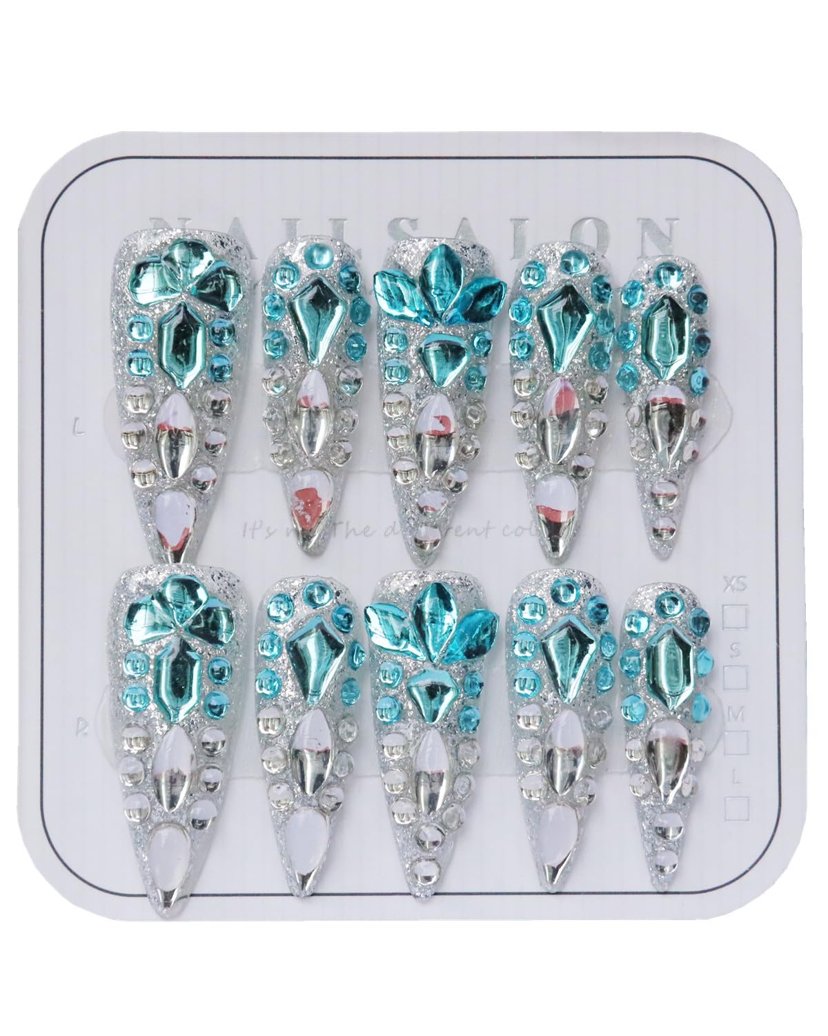 CAMILCY Handmade Nails Press on Long Gradient Blue Black Silver Halloween Star Design Hand painted Reusable Gel UV Finished Pre shaped Artificial False Nails for Women 10pcs 3D Nails (B15, L)