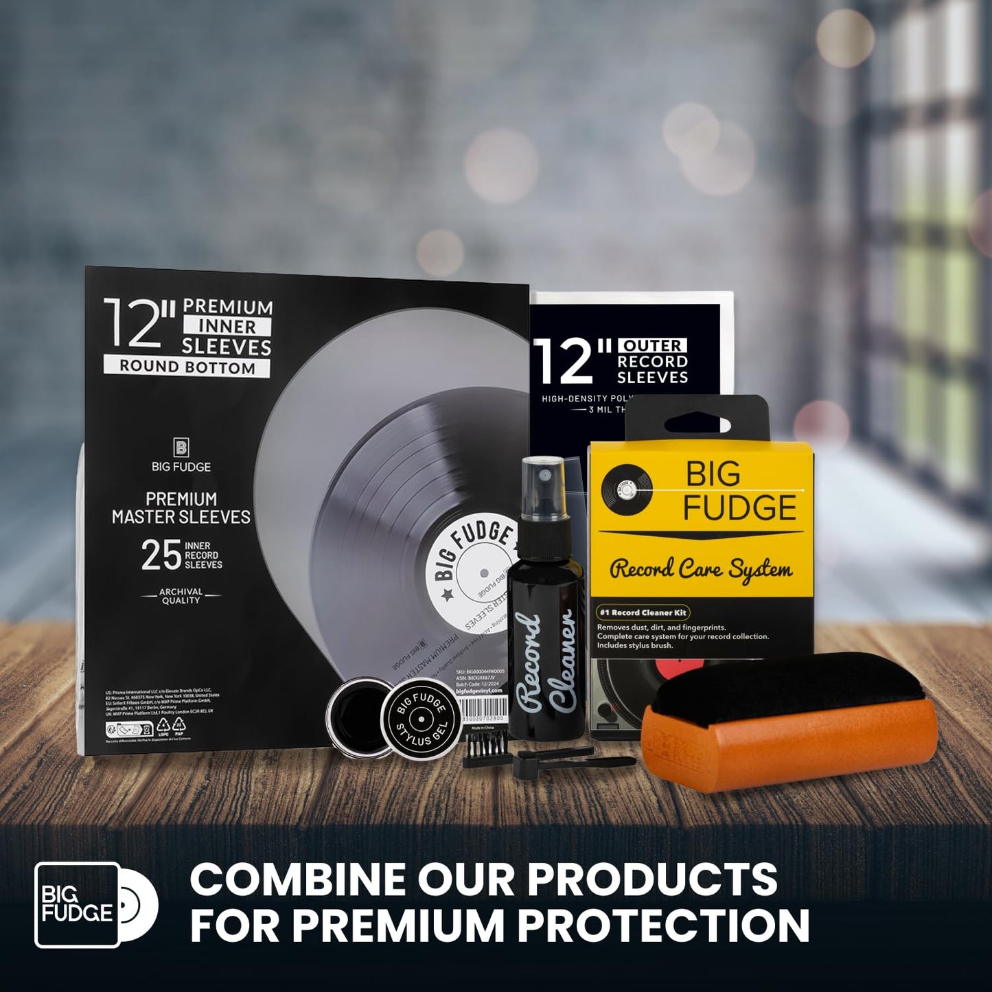 Big Fudge Vinyl Record Cleaning Kit - 4-in-1 Vinyl Record Cleaner Kit for Records Includes Ultra-Soft Velvet Brush Cleaning Liquid Stylus Brush and Storage Pouch - Pro Records Care