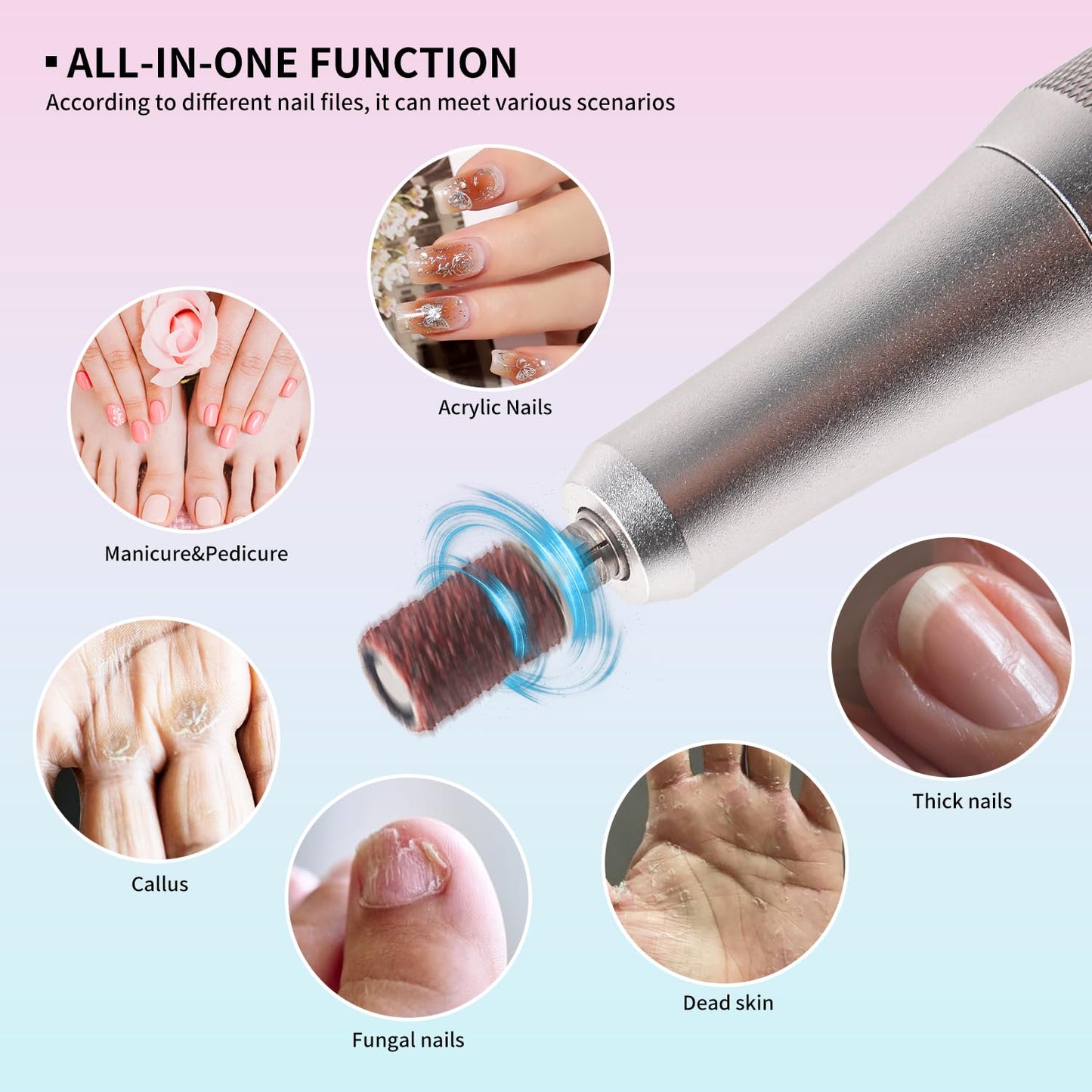 Electric Nail File for Acrylic Nail Kit 45000RPM Electric Black Nail Drill Professional Manicure Pedicure Set with Nail Drill Kit Bits Efile Cordless for Manicure