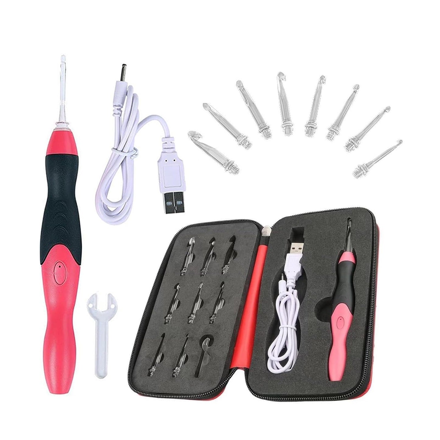 Light Up Crochet Hook Set, 9 Sizes 2.5mm-6.5mm Interchangeable Crochet Hooks with Light, Rechargeable Ergonomic Crochet Kit for Beginners & Adults, DIY Craft Supplies