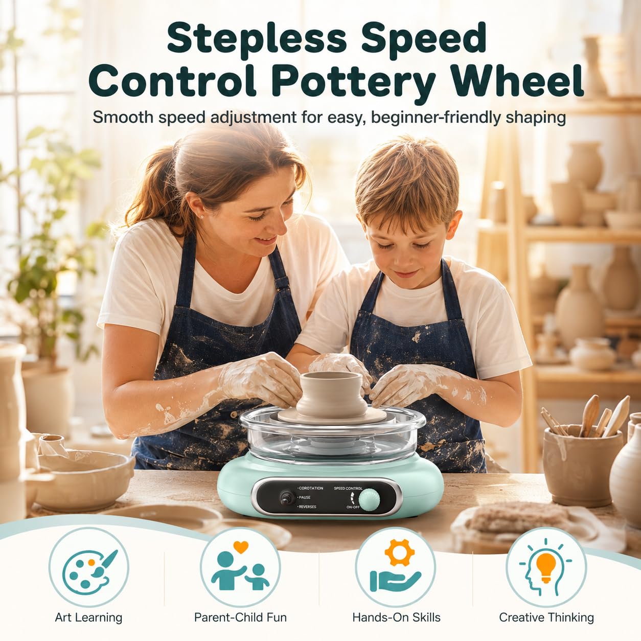 Alldeer Pottery Wheel for Kids Teens Beginners - 4.7" Turntable Electric Mini Clay Wheel with Foot Pedal, Adjustable Speed Ceramic Making Machine with 8 Pottery Shaping Tools, Craft Kits