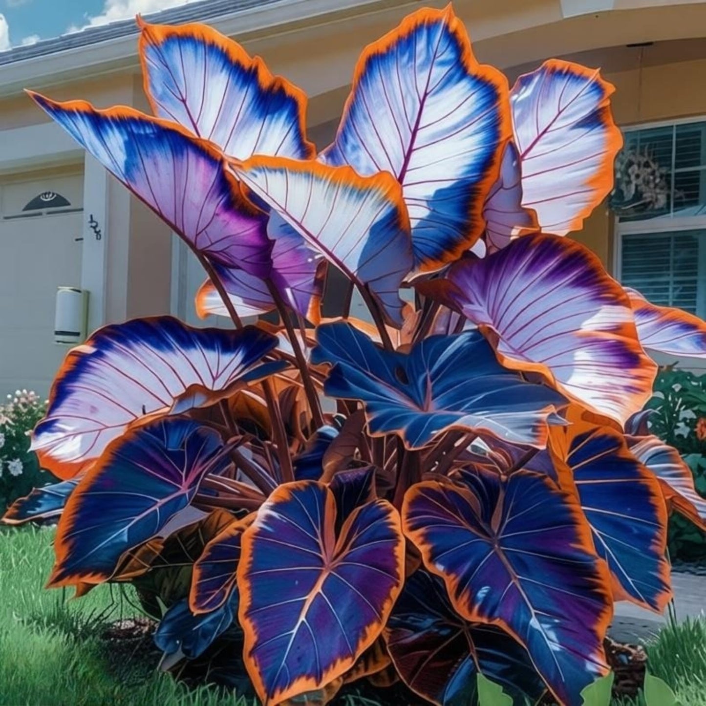 EDRHTJG Giant Leaf Foliage-Elephant Ear-Alocasia for Landscape Beautification-Easy to Grow-Blue to Dark Purple (6)
