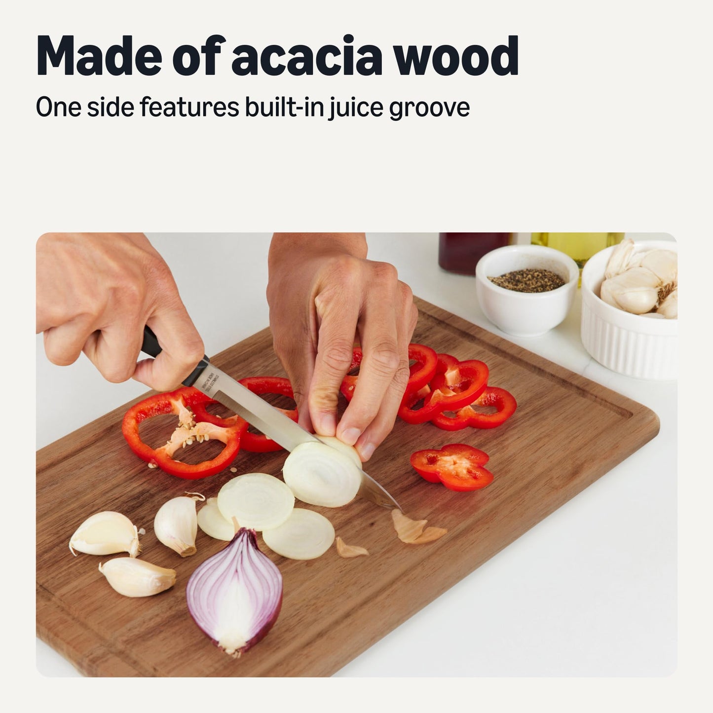 Amazon Basics Wooden Chopping Boards, 3-Piece Set, Acacia Wood, Pre-Oiled with Juice Groove