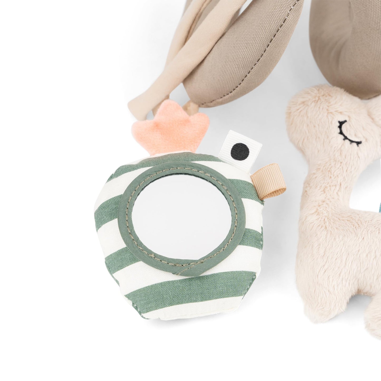 Done by Deer Car Seat Toys Hanging - Activity Spiral – Sensory Baby Toy with Mirror with Sound & Crinkle Sounds - Attachable to Cot, Carseat & Stroller - Soft & Baby-Friendly Materials