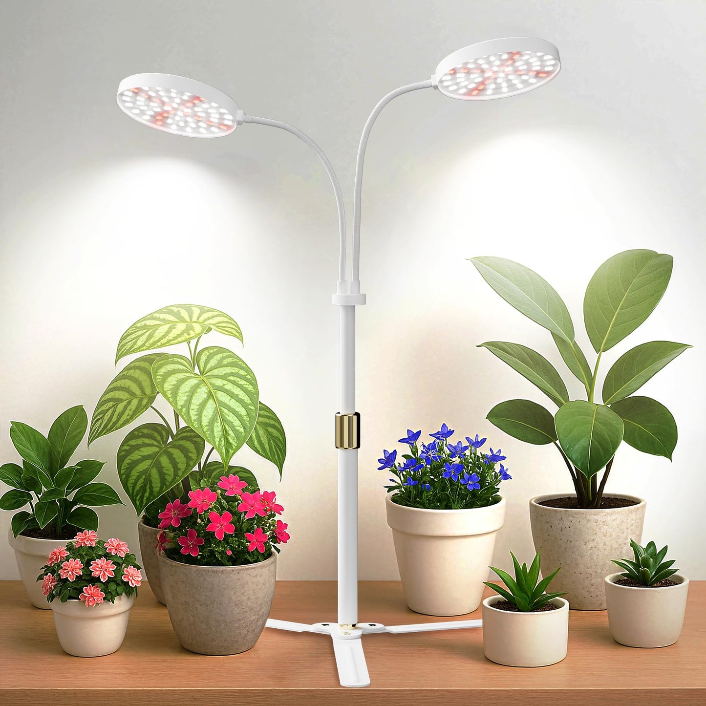 GYTF Grow Light Dual Ring 3.5" with Base, 122 LEDs 6000K White Full Spectrum Gooseneck Plant Lamp for Indoor Desk Plants, Dimmable & Height Adjustable 9-16", Timer 4/8/12/18Hrs