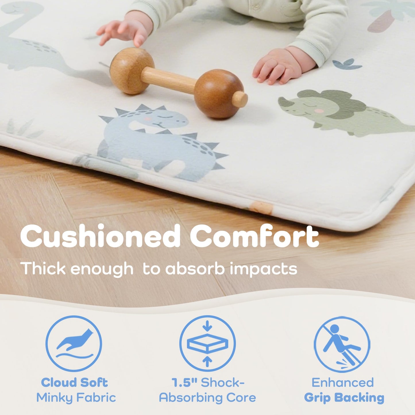 PaPaMat 1.5" Thick Premium Baby Play Mat for Floor, 50x50 Padded Memory Foam Play Mat, Tummy Time Crawling Playmat for Nursery Playroom Classroom, Dinosaurs
