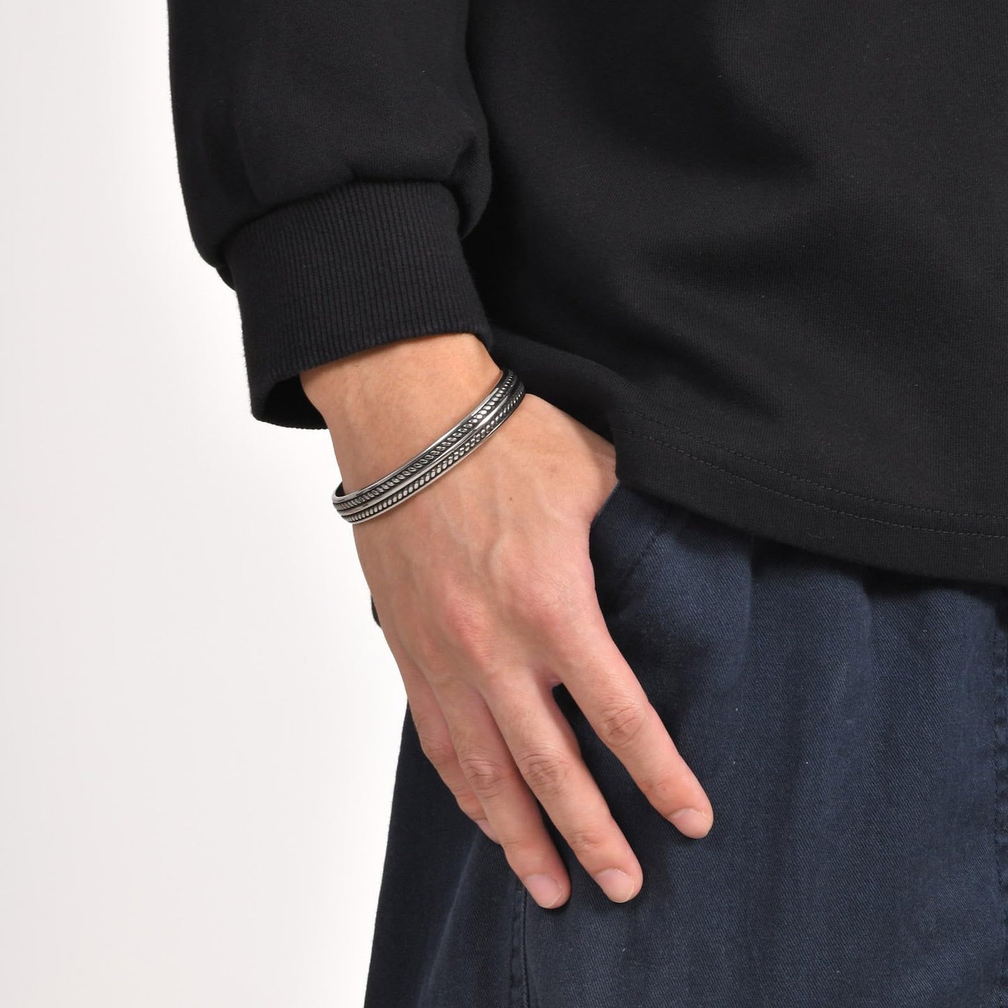 Handmade 925 Sterling Silver Cuff Bangle Bracelet for Men &Women Boho Classical Engraved Leaf Open Adjustable Bracelet Silver Statement Stackable Bangles Minimalist Wristband Cuffs Gifts for Him