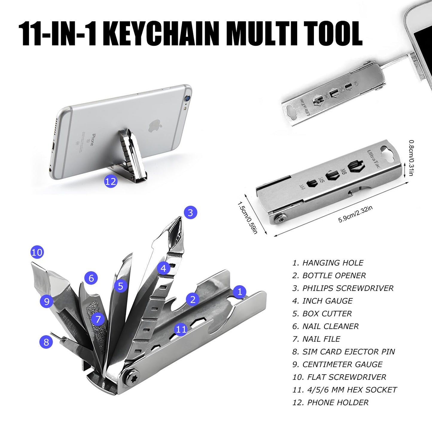 UltraTac Military Grade Multitool Gift Set for Men, Compact Survival Kit for Car Emergency, Birthday or Holiday Gift for Man, Pocket EDC Tools for Camping, Hiking & Quick Fixes - Stainless Steel