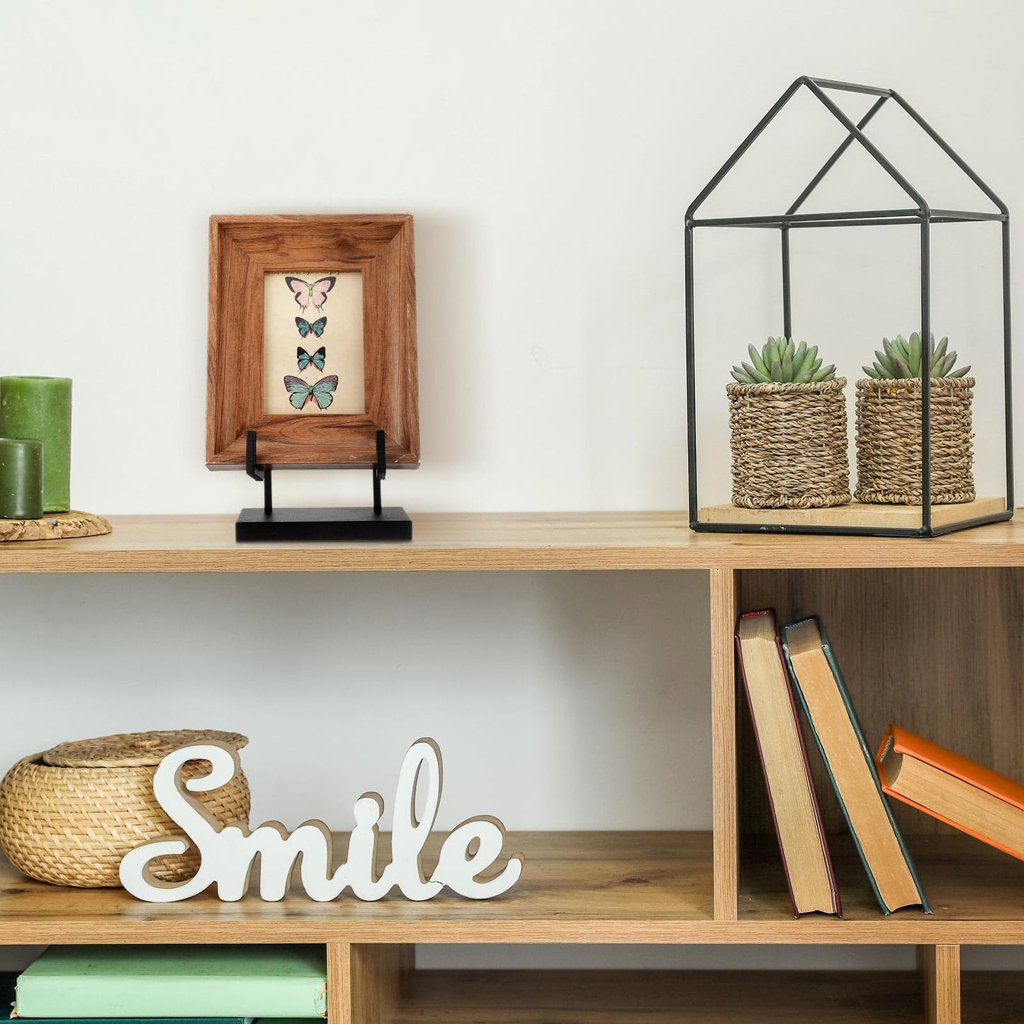 Shimeyao Metal Display Easel Stand Black Tabletop Easel Stand Modern Abstract Tabletop Display Holder for Books Plate Photo Frame Artwork Record Albums (8 x 5 x 10 Inch)