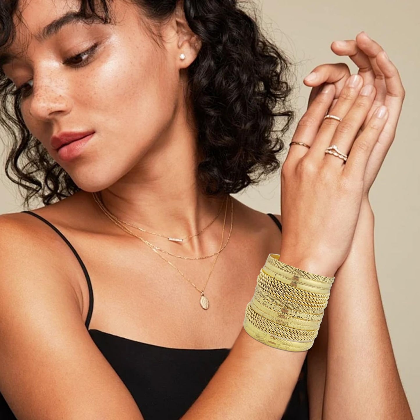 FUNOJOY Bangle Bracelets for Women,14K Gold Plated Boho Indian Multi Stackable Bangles For Women Jewelry Gifts
