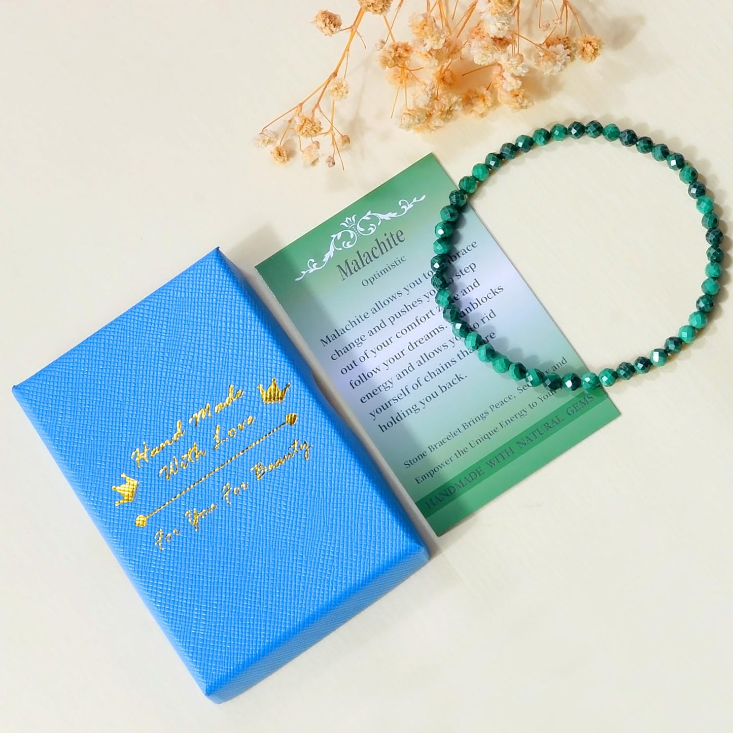MASSIVE BEADS Natural Genuine Gemstone Beads Healing Crystal Chakra Reiki Jewelry Faceted Round Beads Bracelets (Malachite, 3mm)
