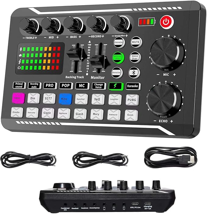 Professional Audio Mixer, SINWE Live Sound Card and Audio Interface with DJ Mixer Effects and Voice Changer,Podcast Production Studio Equipment, Prefect for Streaming/Podcasting/Gaming